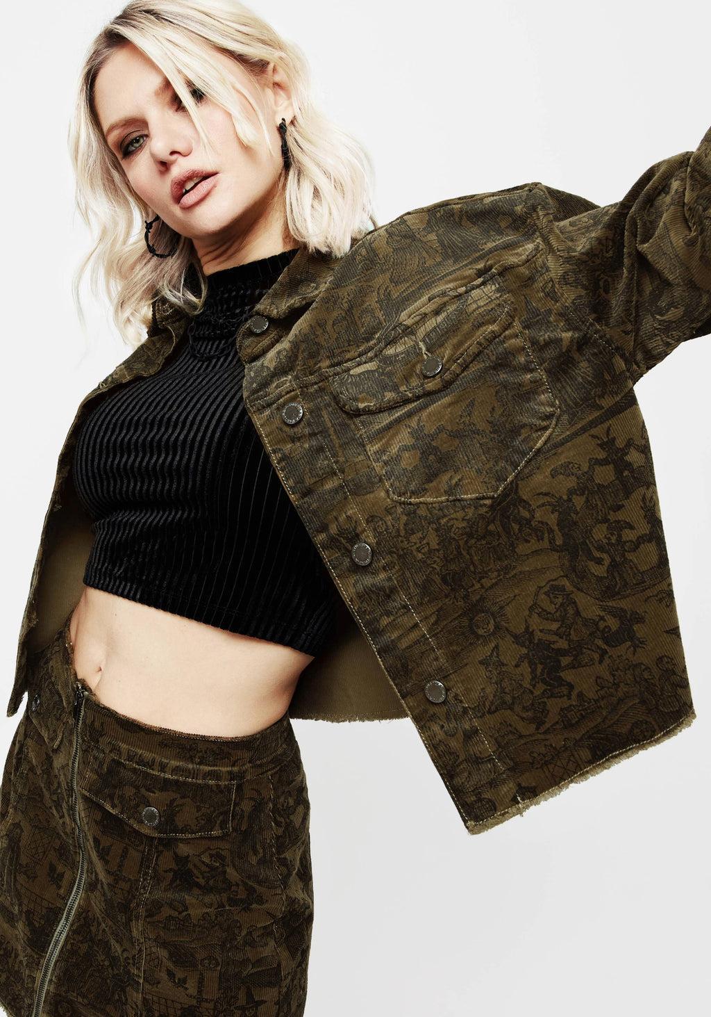 Diabolical Cord Woodcut Print Crop Shacket Product Image