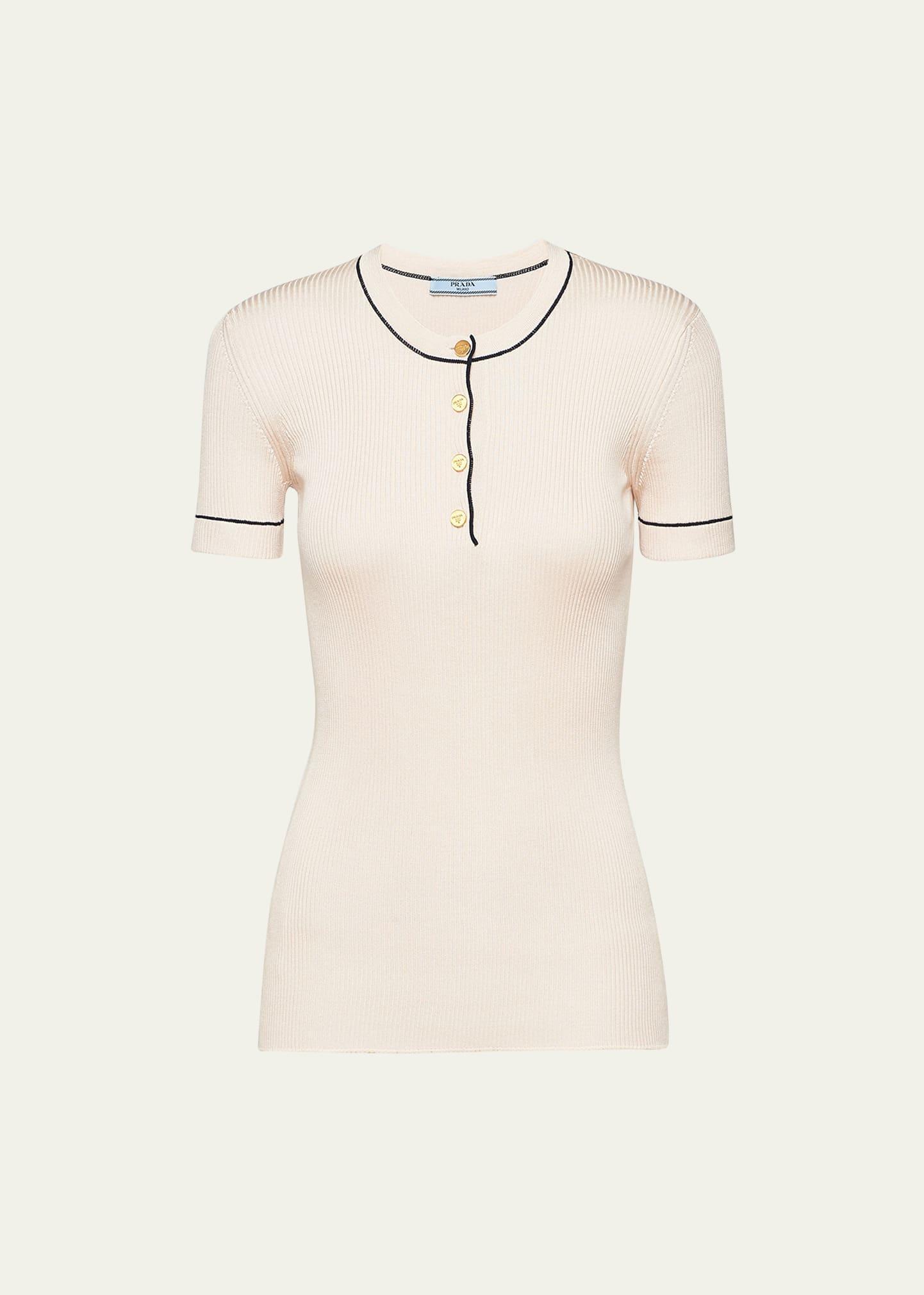 Silk Knit Ribbed Shirt with Contrast Tipping Product Image