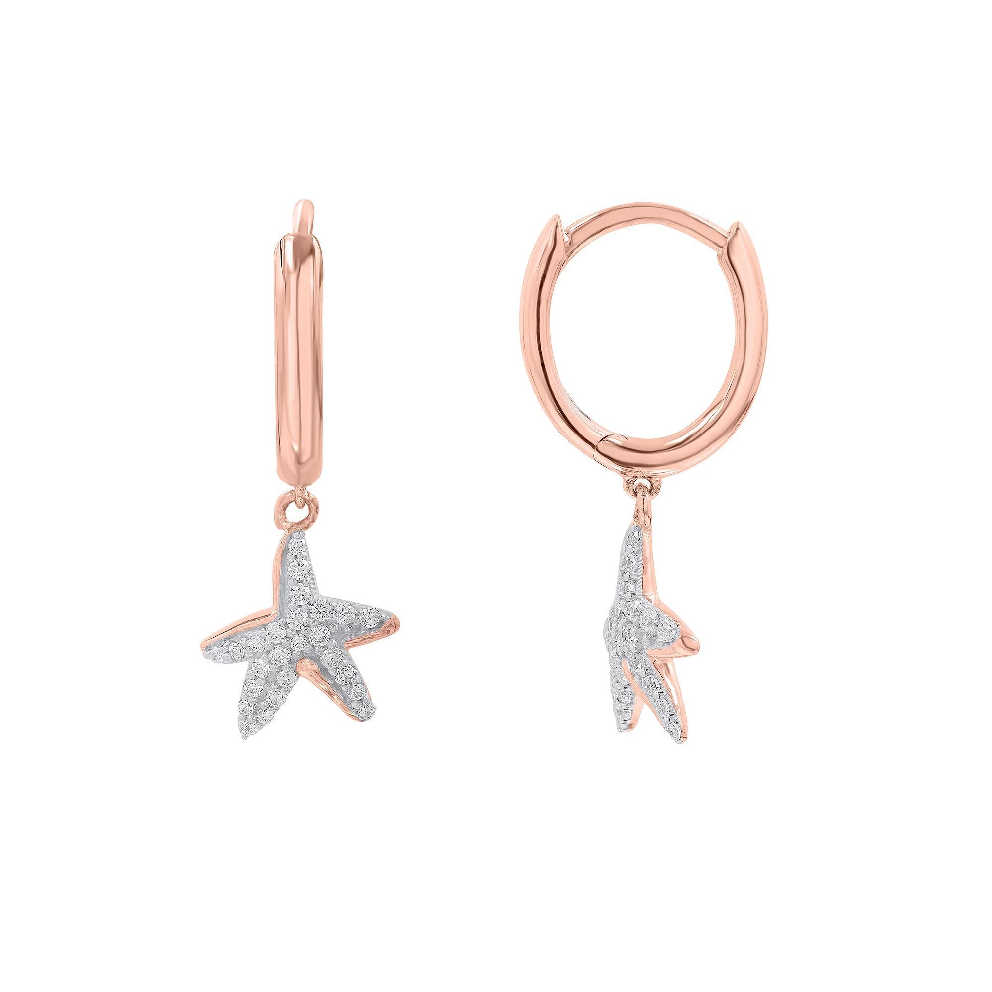 Sterling Silver 1/3 Carat T.W. Diamond Starfish Drop Earrings, Women's, Pink Tone Product Image