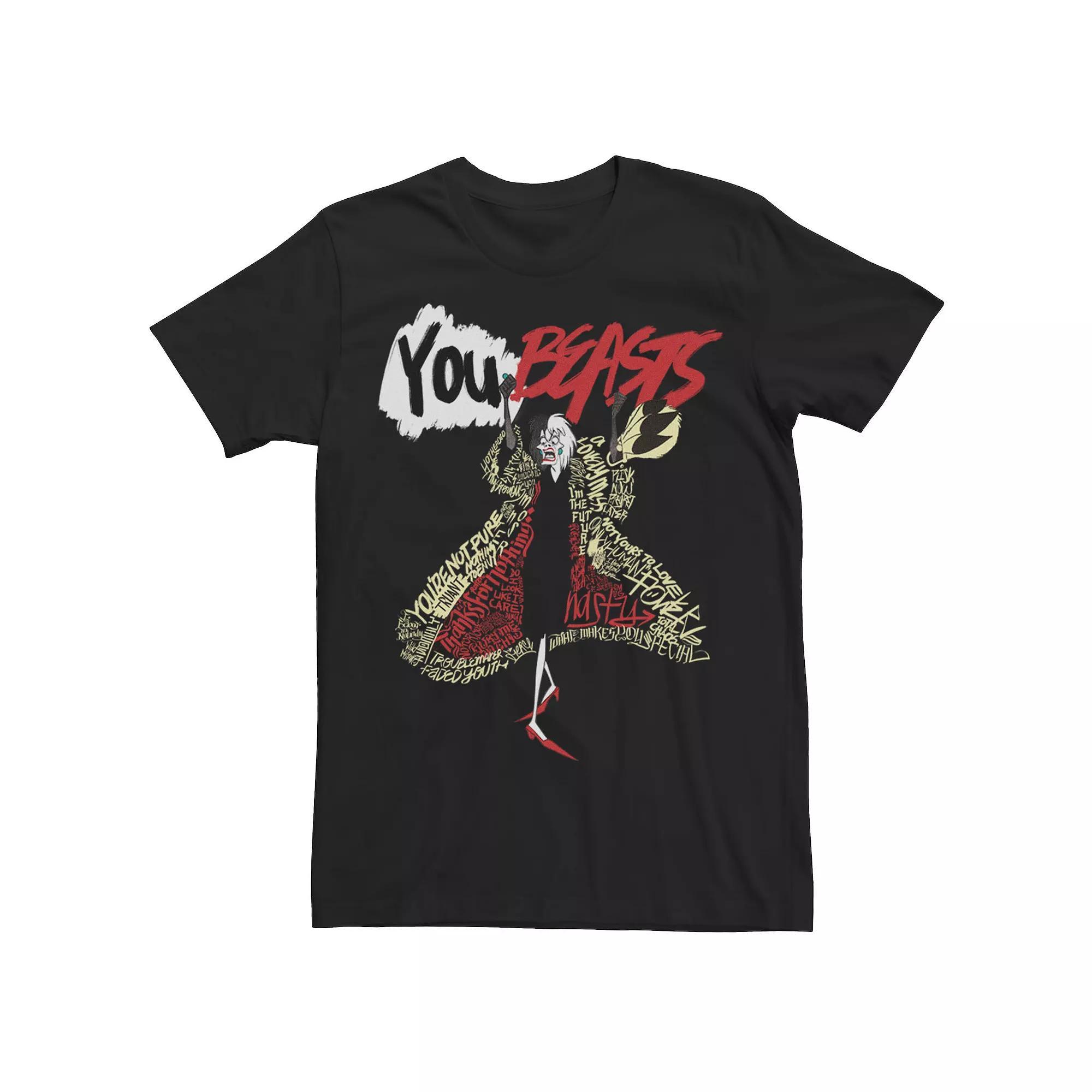Disney's 101 Dalmatians Cruella De Vil Men's You Beasts Word Fill Tee, Size: Large, Black Product Image