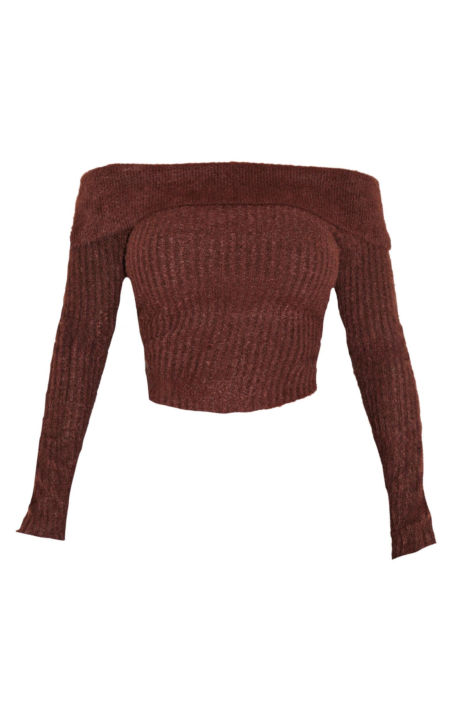 Shape Brown Fold Over Rib Knit Top Product Image
