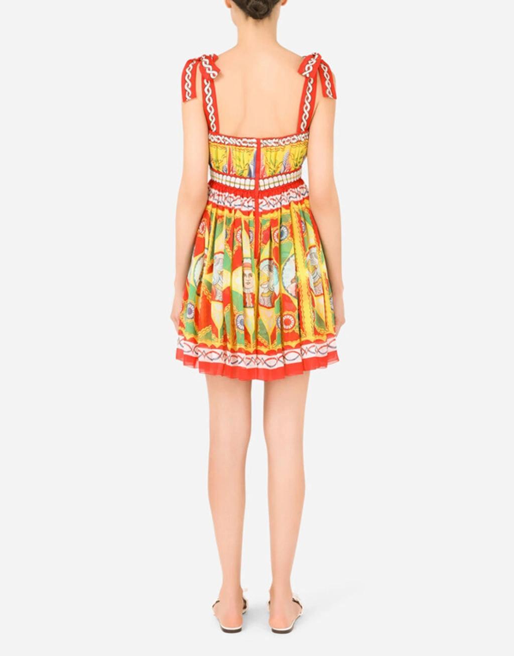 DOLCE & GABBANA Carretto Print Silk Chiffon Mini Dress In Multicolour Product Image