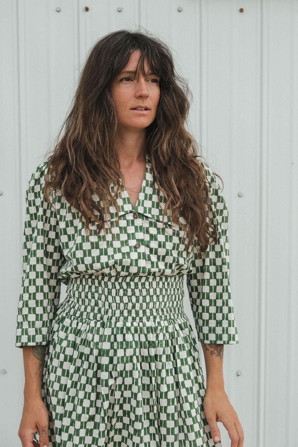 Green Blocks Smocked Skirt Product Image
