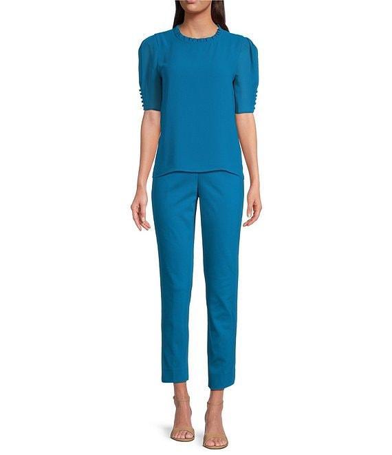 Calvin Klein Ruffle Neck Short Puff Sleeve Blouse Product Image