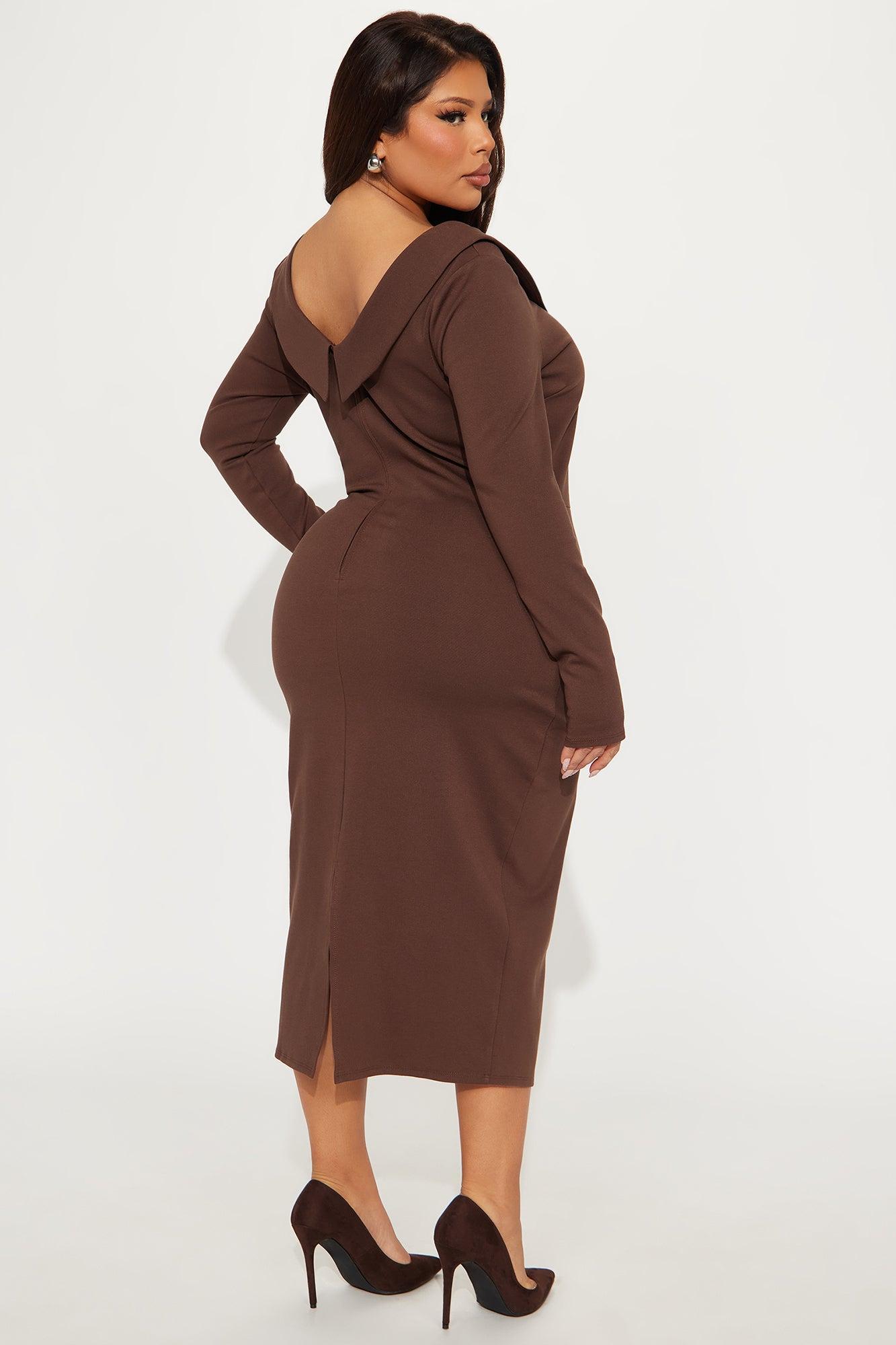 Mary Jane Ponte Midi Dress - Brown Product Image