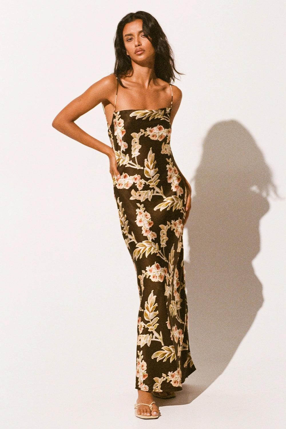 Yolaine Midi Dress Jardin Floral Chocolate Product Image