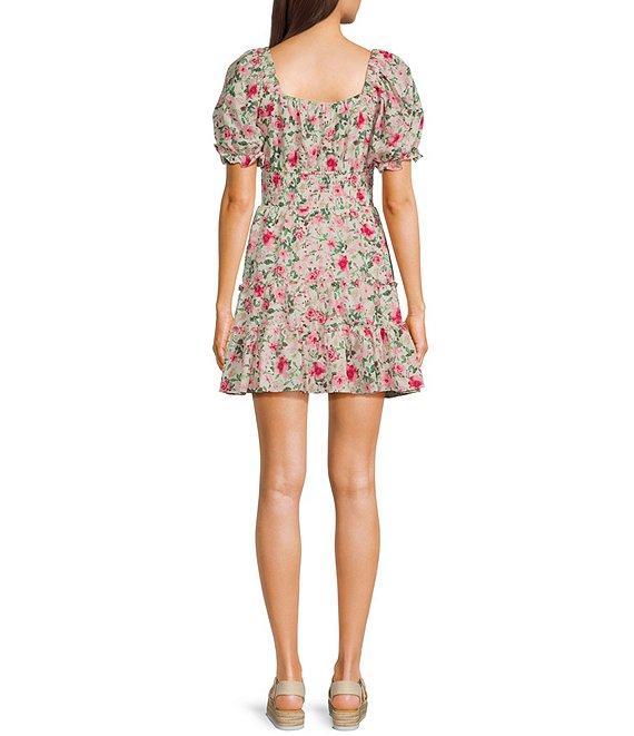 Midnight Doll Floral Print V-Neck Short Puff Sleeve Tiered Dress Product Image