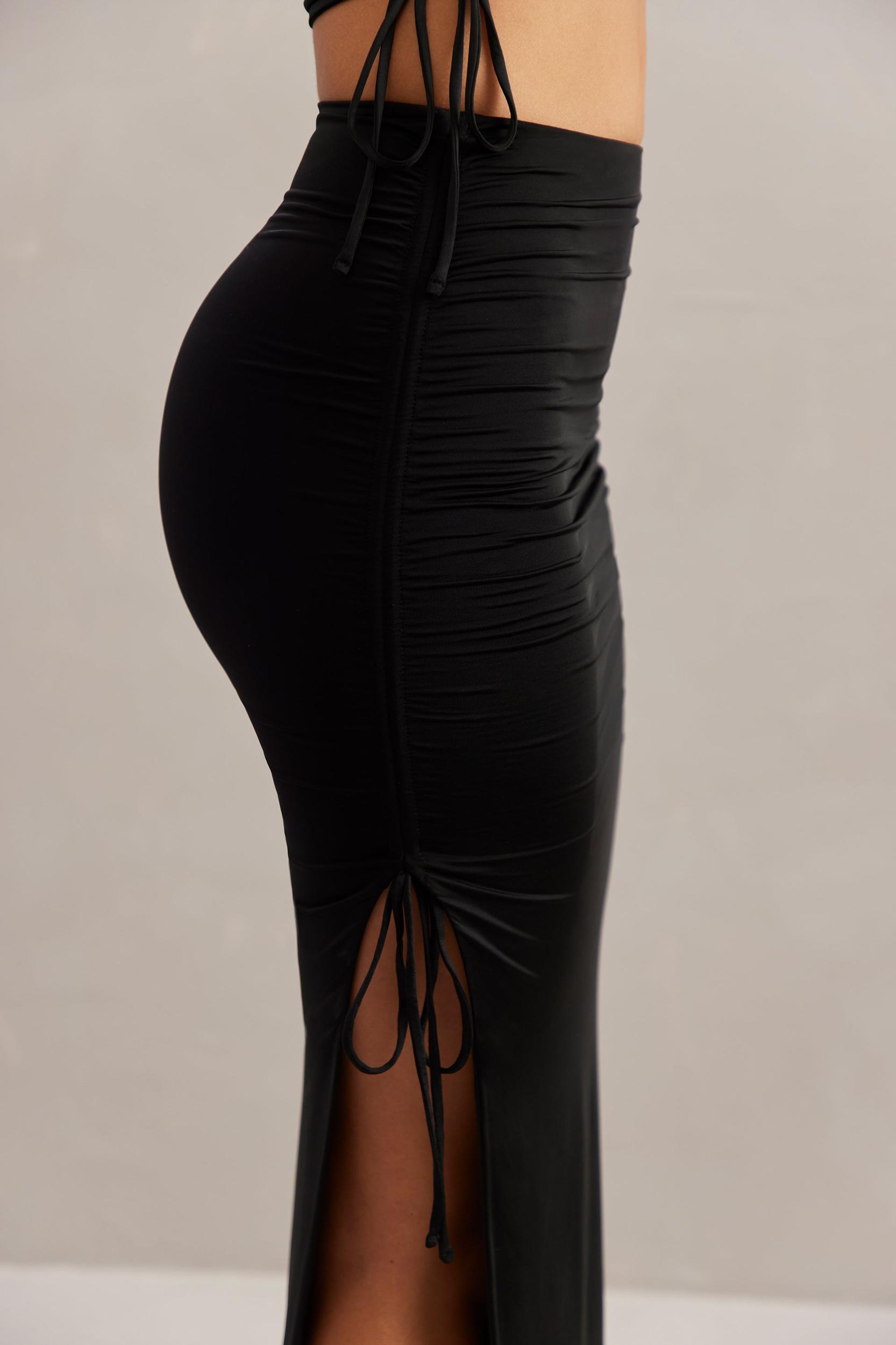 Mid Rise Midi Skirt in Black Product Image