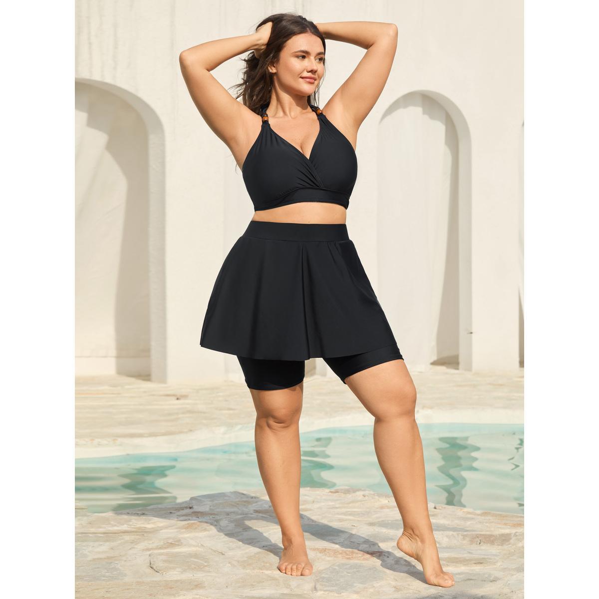 Plus Size Anti Float Tie Pockets Swim Bottoms Women's Swimwear Black Beach High stretch Bodycon High Rise Side seam pocket Curve Swim Bottoms BloomChic 30/6X Product Image