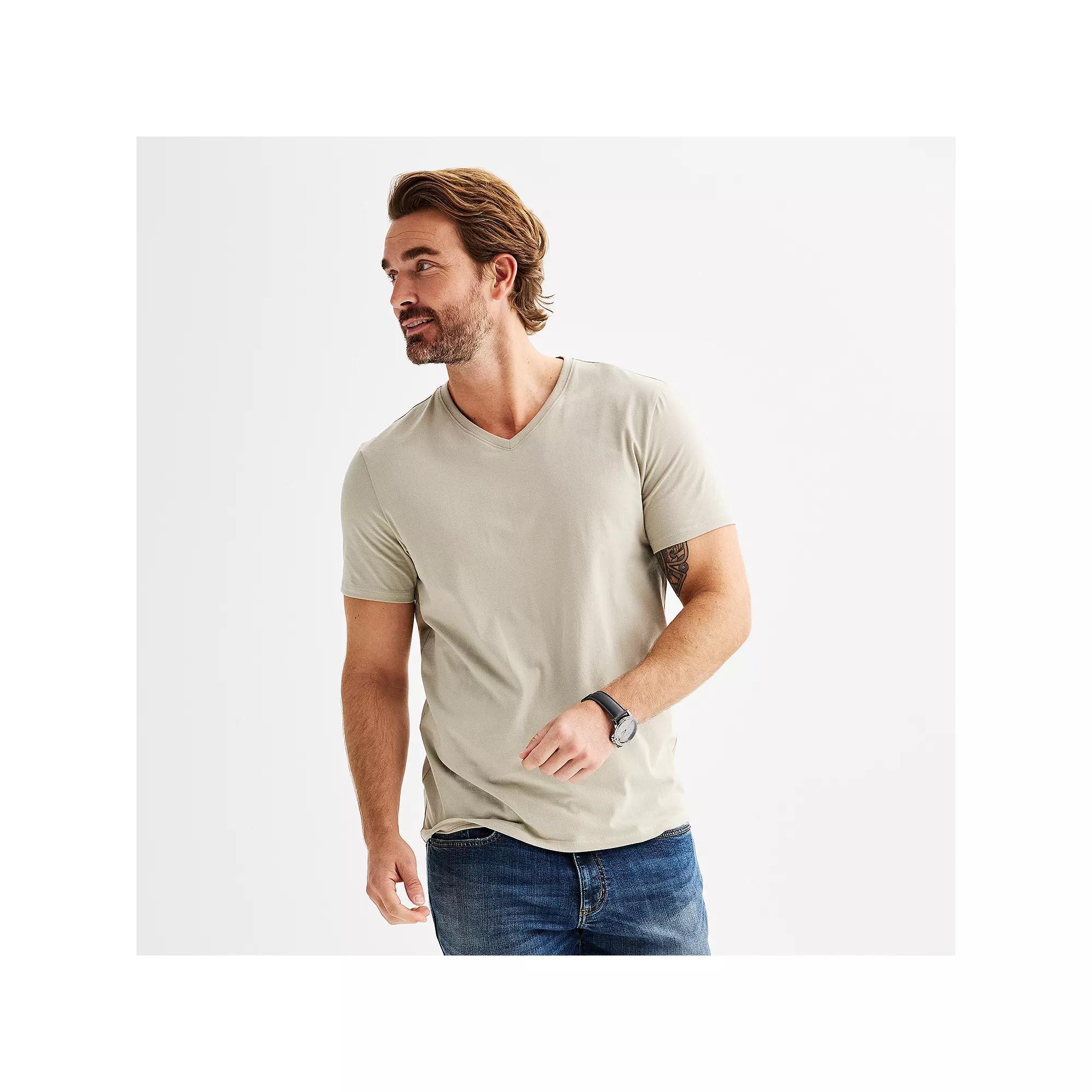 Men's Apt. 9® Premier Flex Short Sleeve V-Neck Tee, Size: Small, Gray Inlay Product Image