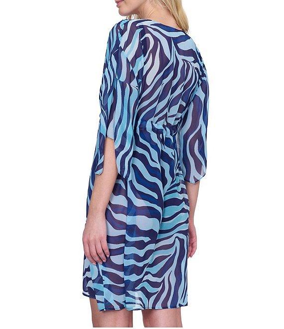 Gottex Semi-Sheer Animal Print V-Neck Self Tie Belt Swim Cover-Up Dress Product Image