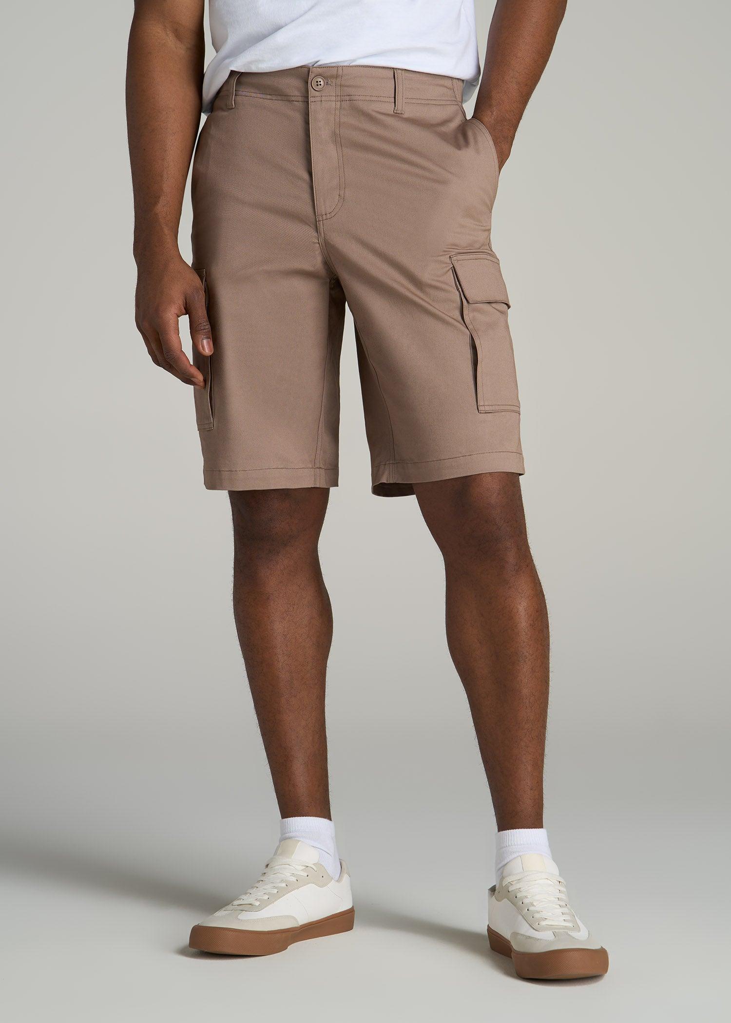 Stretch Twill Cargo Shorts for Tall Men in Light Khaki Male Product Image