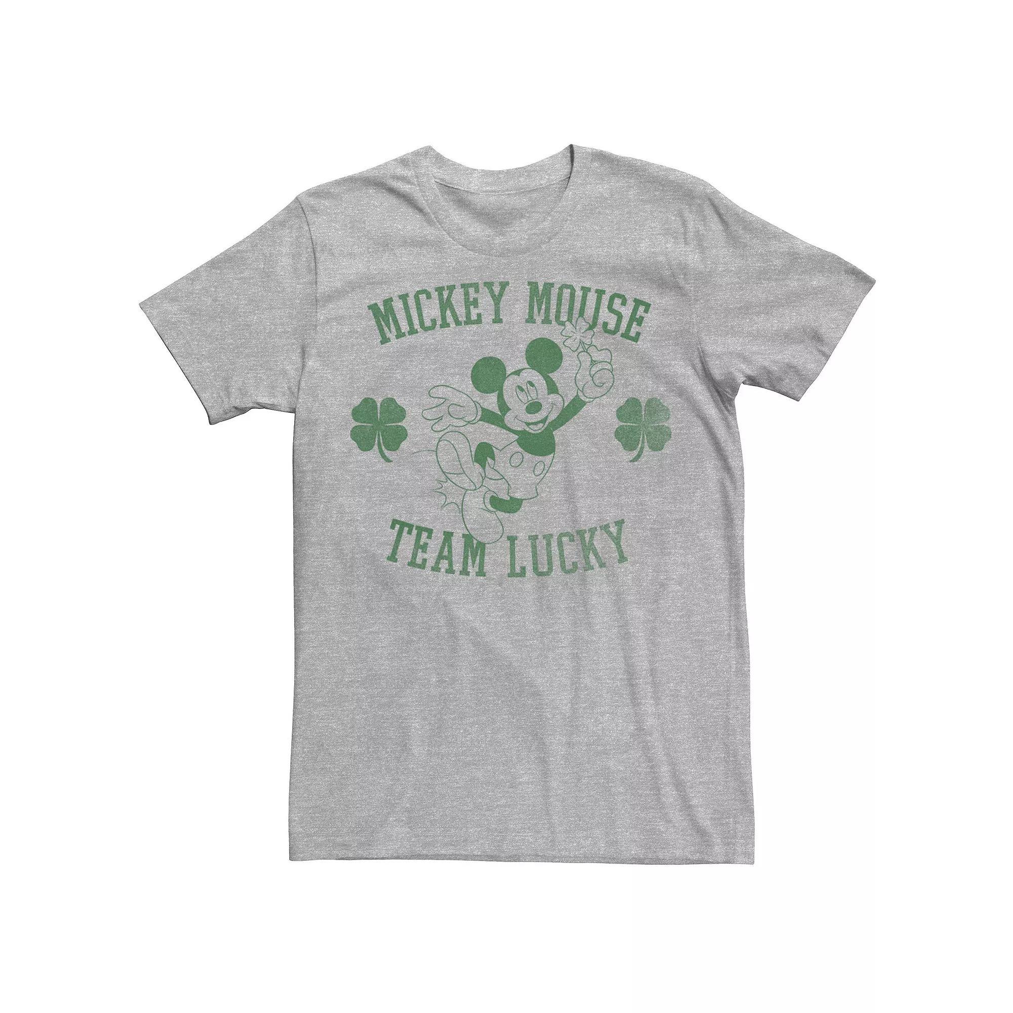 Men's Disney Mickey Mouse Team Lucky Green Hue Stamp Tee, Size: XS, Athletic Grey Product Image