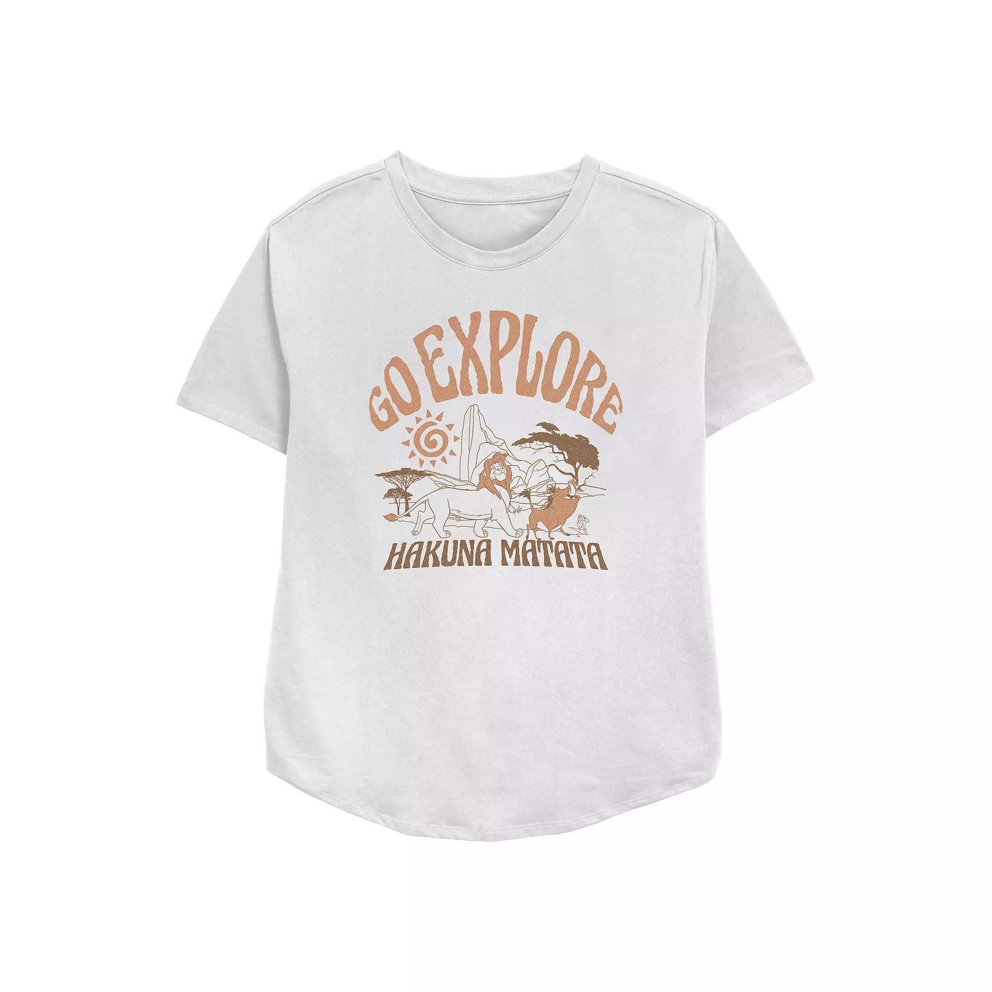 Disney's The Lion King Simba, Pumbaa & Timon Go Explore Hakuna Matata Women's Relaxed Fit Graphic Tee, Size: Small, White Product Image