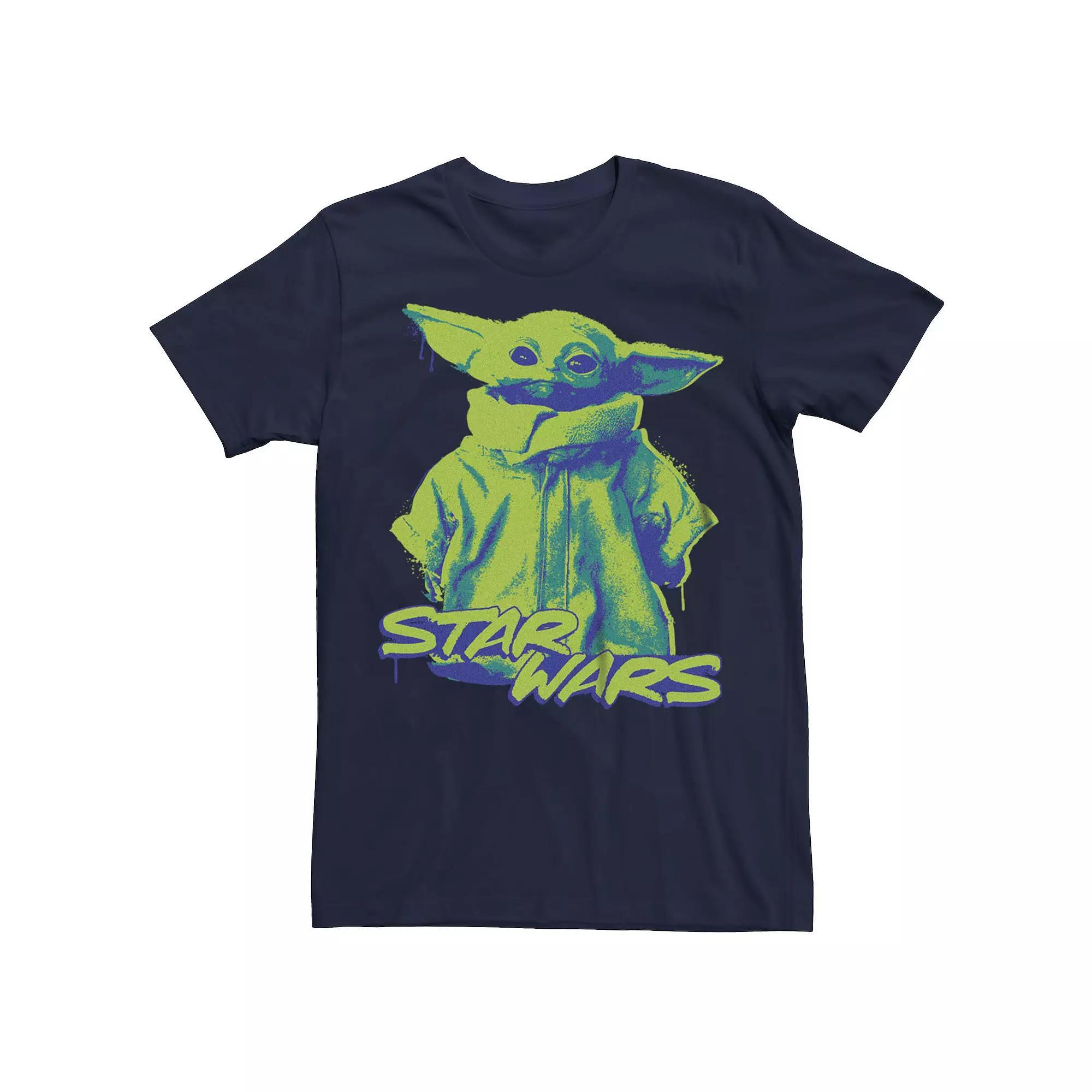 Men's Star Wars The Mandalorian Baby Yoda Fluorescent Paint Graphic Tee, Size: Large, Blue Product Image