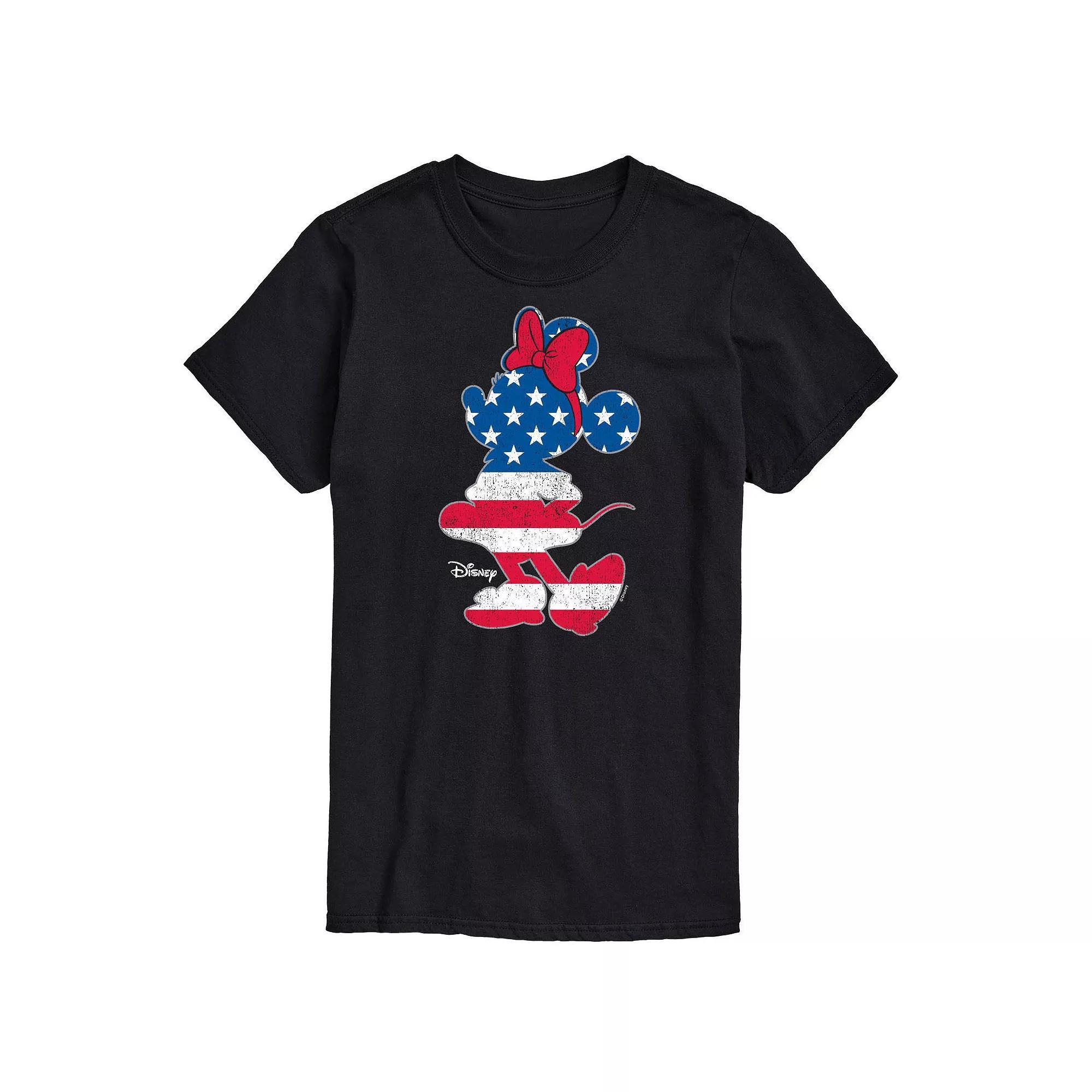 Disney's Minnie Mouse Men's Americana Flag Silhouette Graphic Tee, Size: Large, Black Product Image