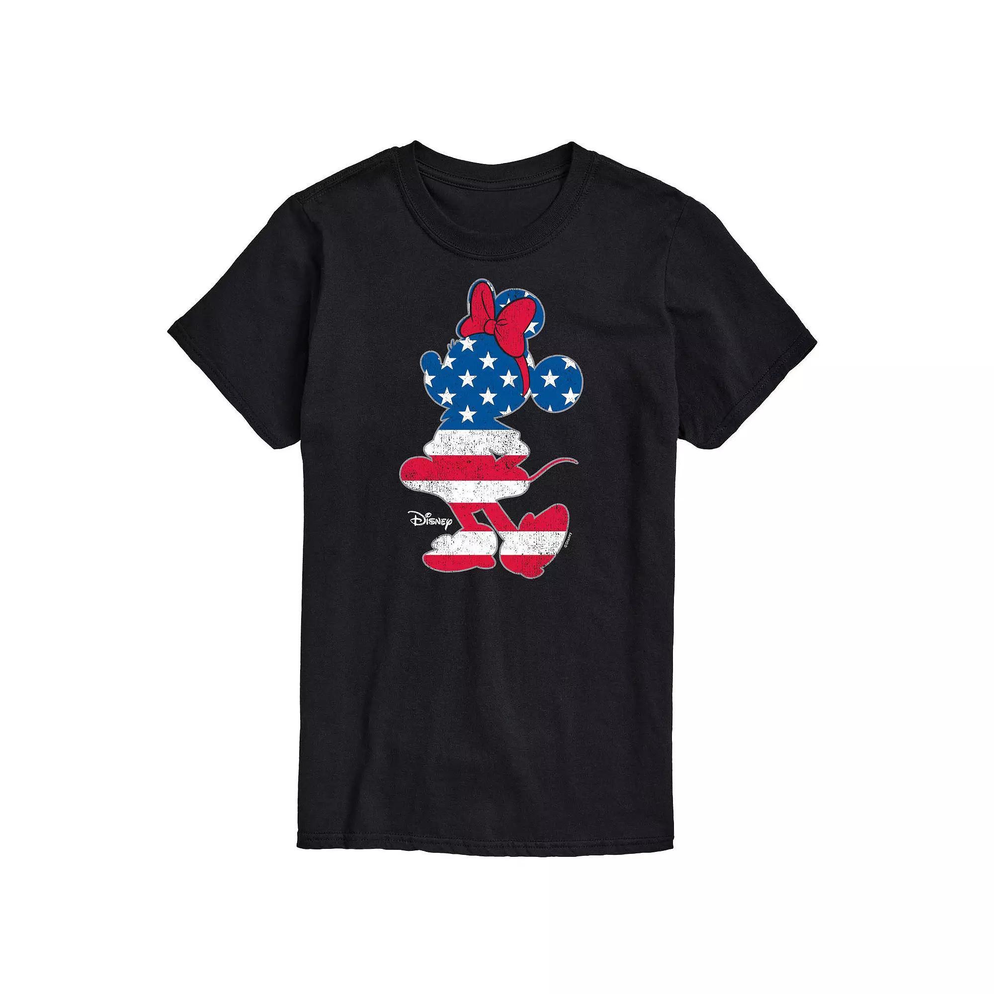 Disney's Minnie Mouse Men's Americana Flag Silhouette Graphic Tee, Size: Large, Black Product Image