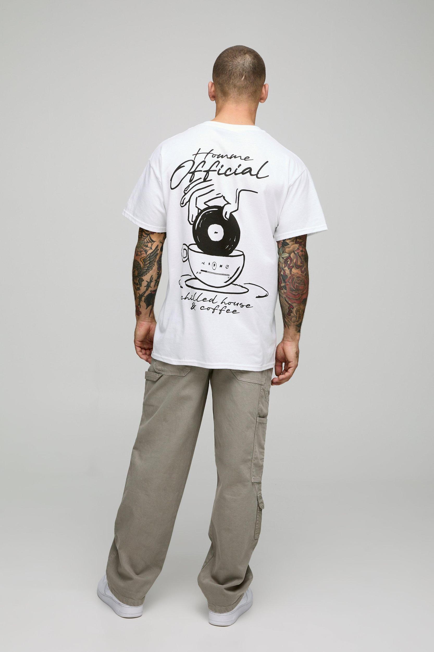 White Oversized Official Coffee Record House Graphic T-Shirt | boohooMAN USA Product Image