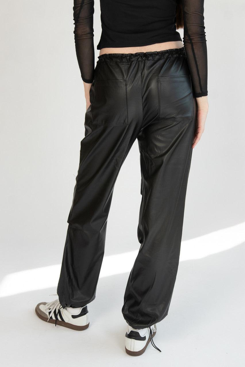 Pleather Drawstring Parachute Pants Product Image