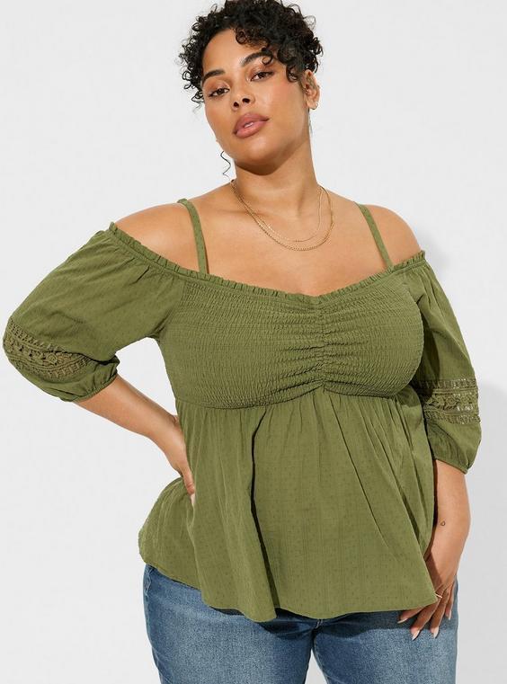 Front Tie 3/4 Sleeve Cold Shoulder Top Product Image