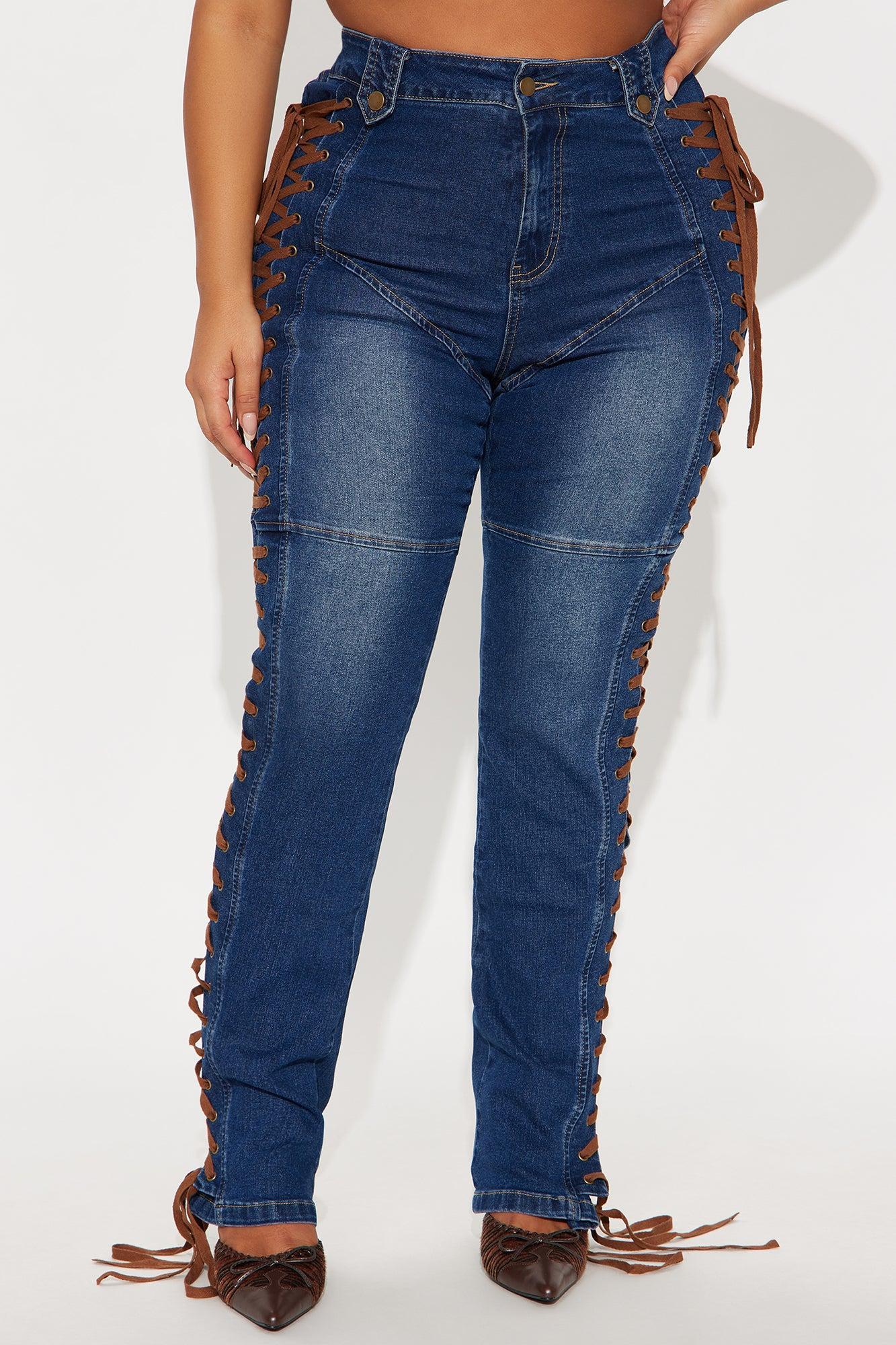 Jaw Dropper Stretch Lace Up Bootcut Jeans - Dark Wash Product Image