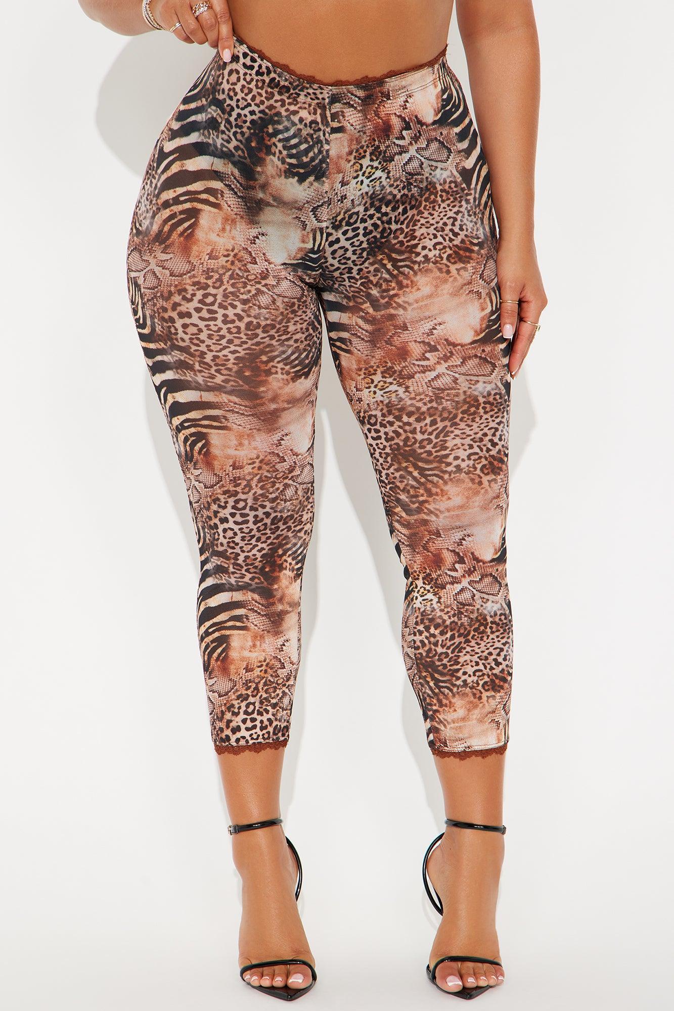 Mila Animal Print Mesh Capri Legging - Brown/combo Product Image