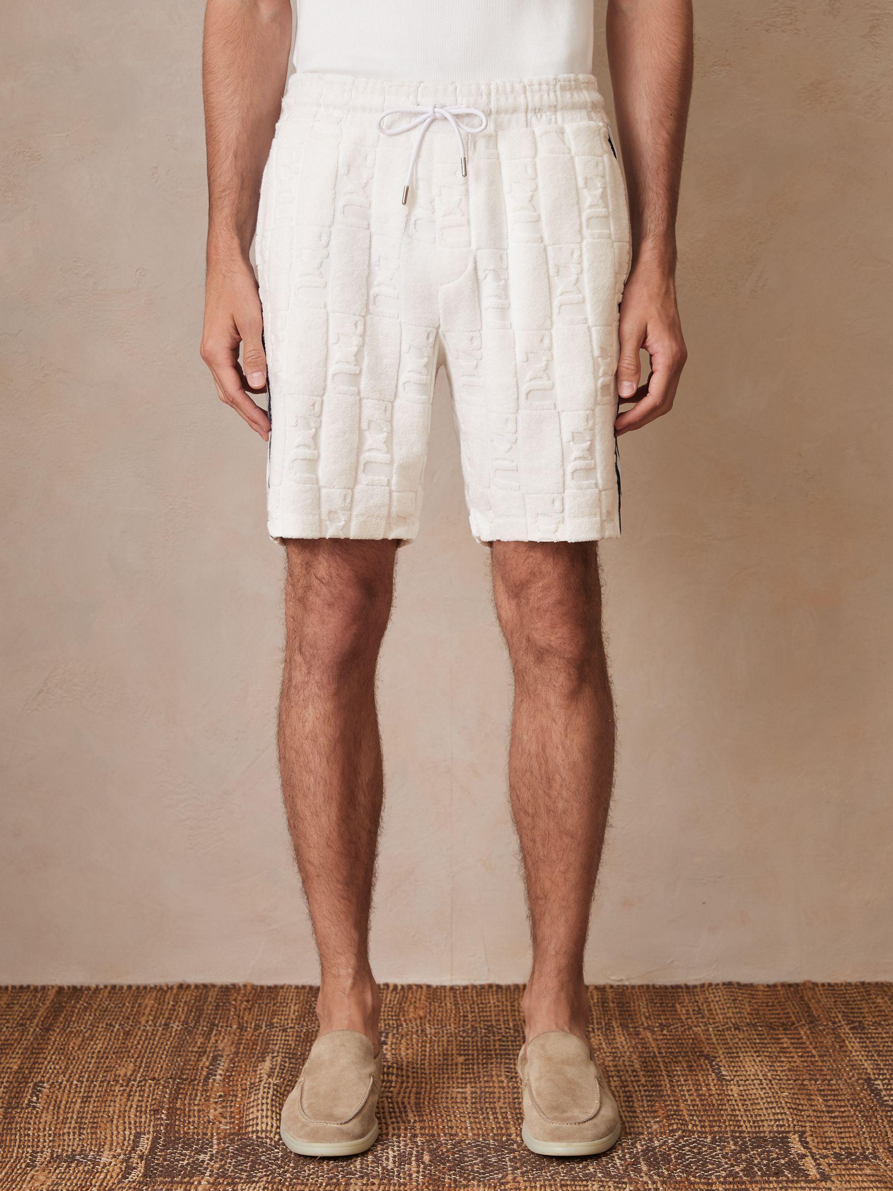 Reiss | Ché Towelling Monogram Shorts in White Product Image