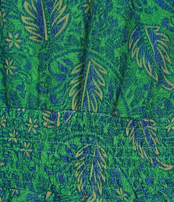 Calessa Plus Size Mesh Knit Vintage Leaf Print Plunge V-Neck Cap Sleeve Fit & Flare Midi Dress Product Image
