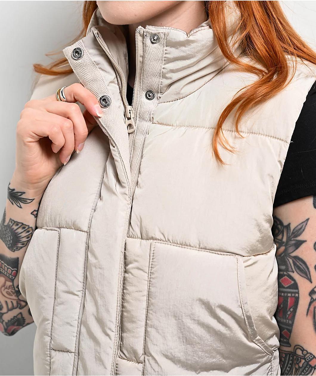 STOOSH Quilted White Crop Puffer Vest Product Image