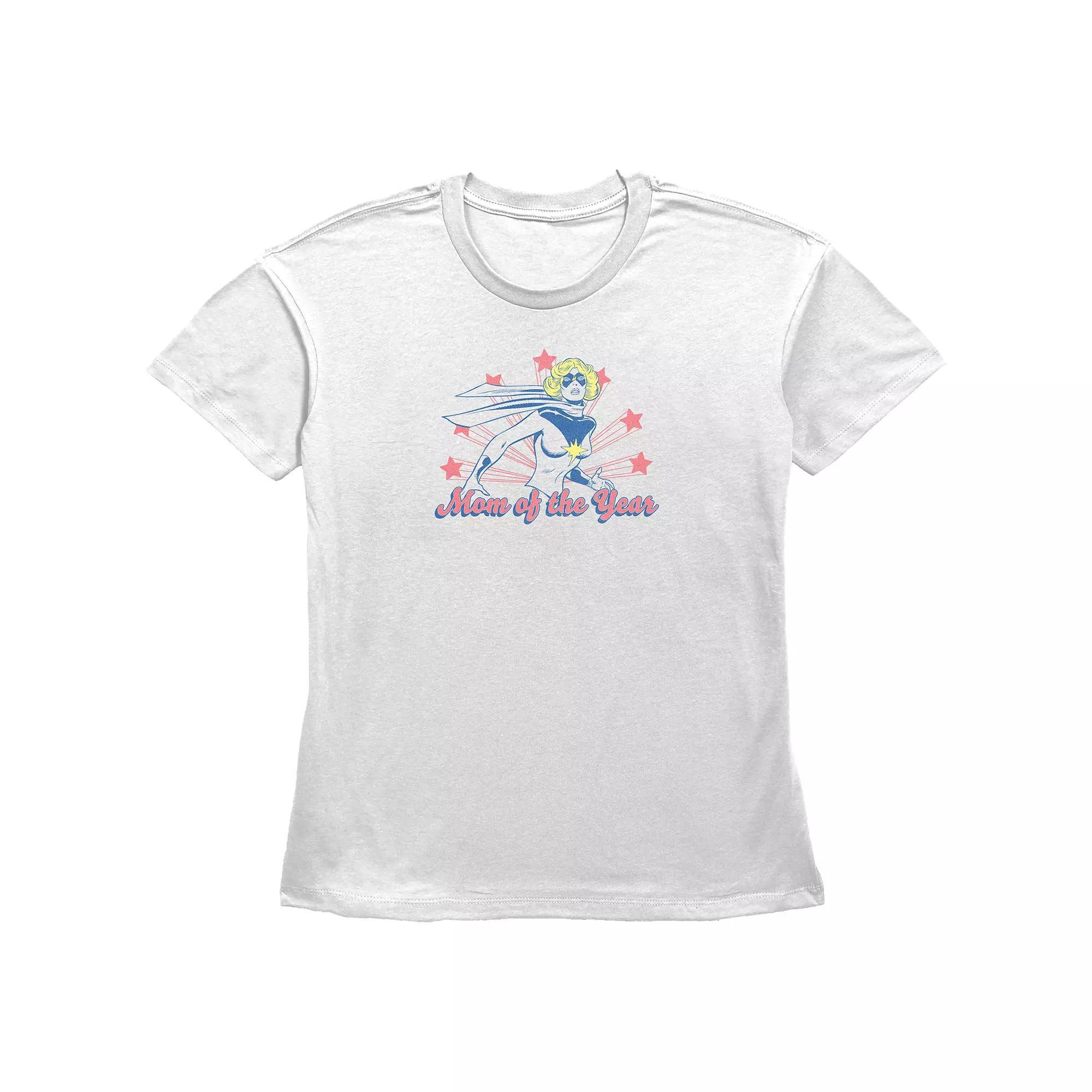 Women's Captain Marvel Mom Of The Year Basic Fit Graphic Tee, Size: XXL, White Product Image