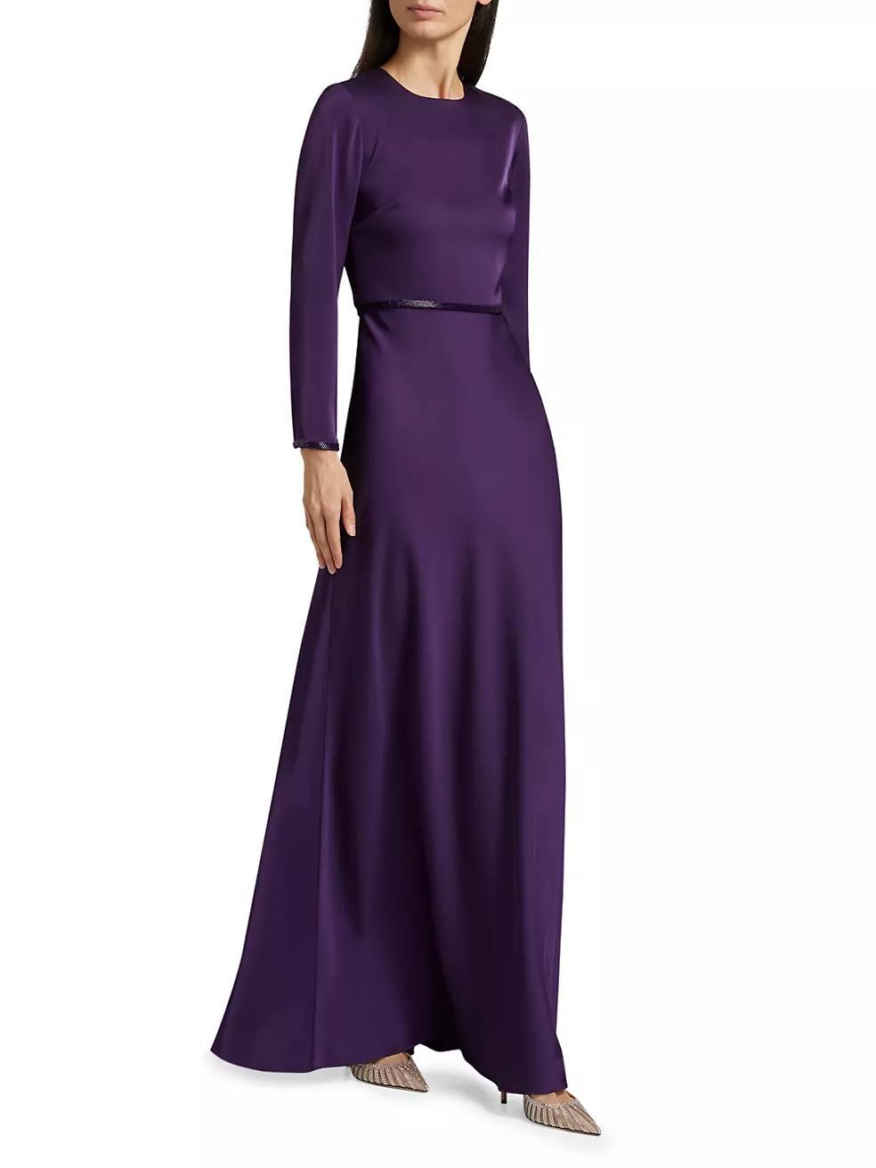 Alex Crêpe Long-Sleeve A-Line Gown Product Image