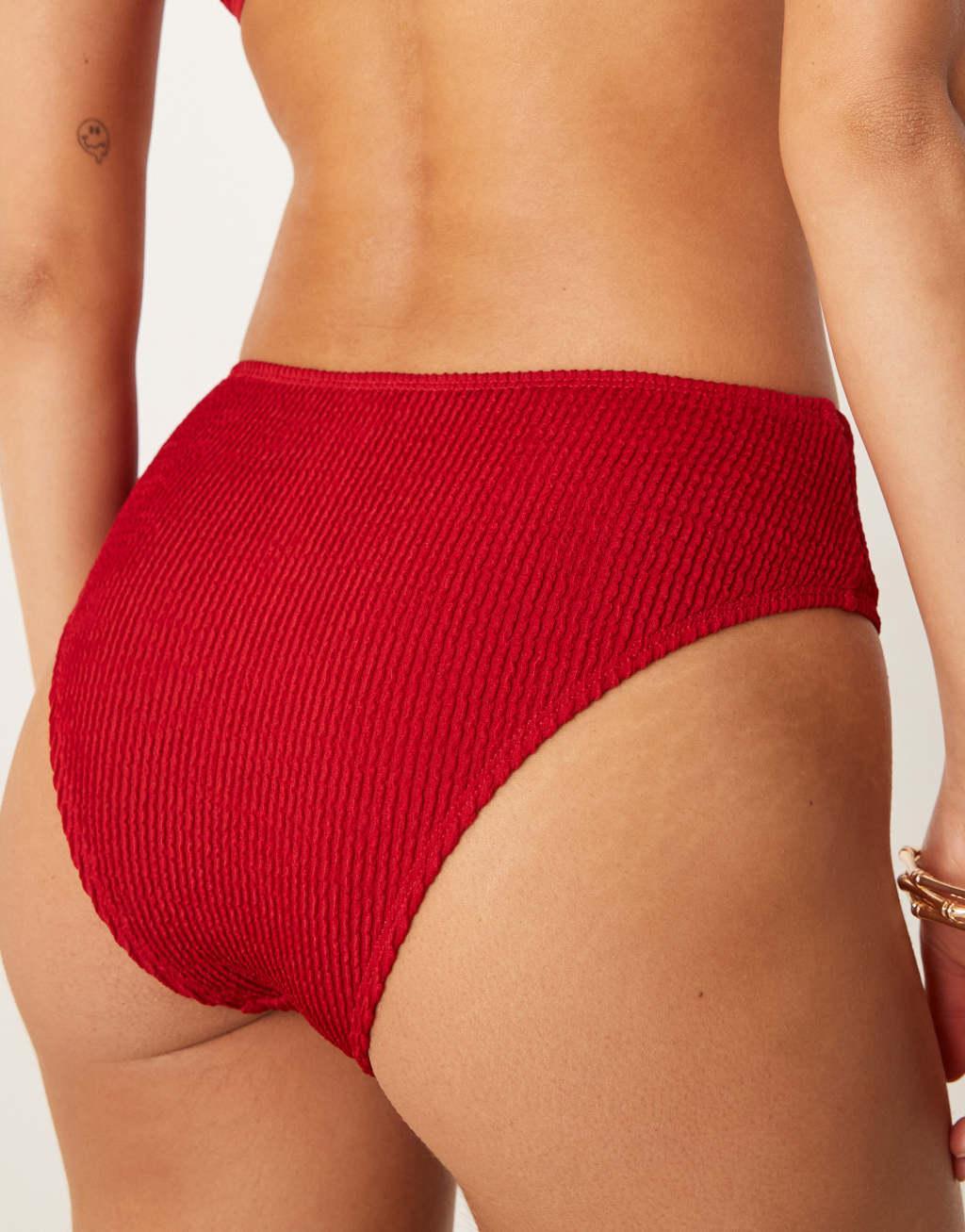 Free Society crinkle high waist bikini bottom in cherry red Product Image