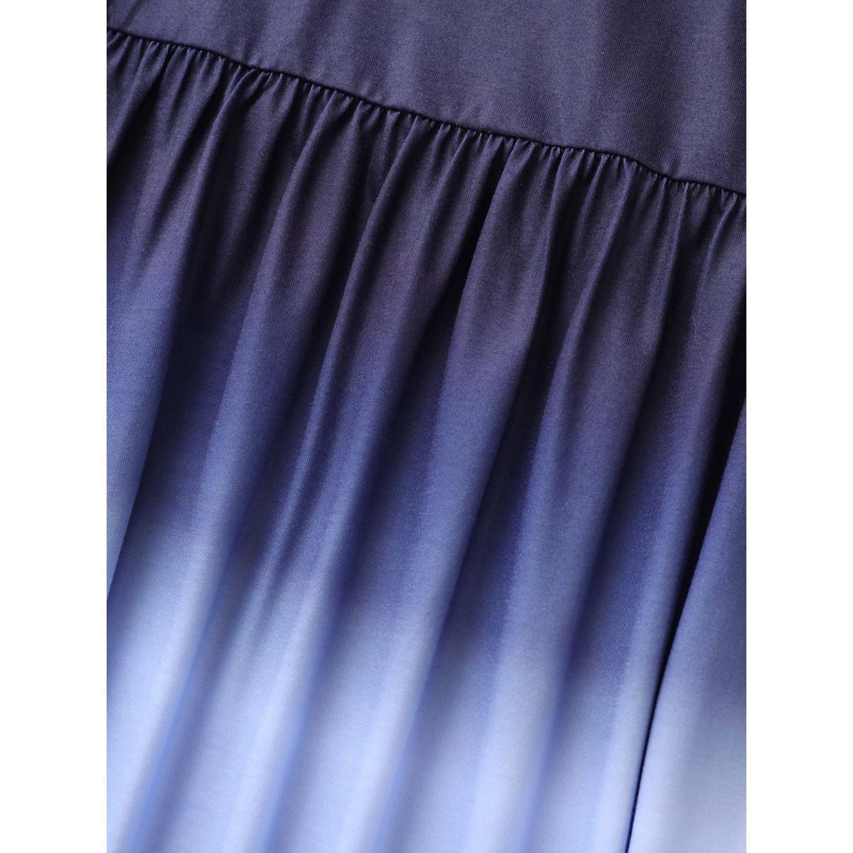 Plus Size Ombre Tie Dye Round Neck Gathered Dress Blue Women Casual Pleated Round Neck Short sleeve Curvy BloomChic 26/4X Product Image