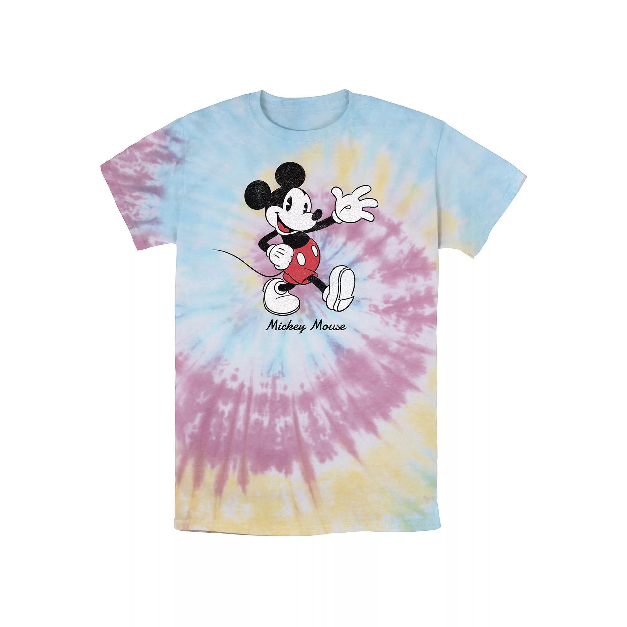 Men's Disney Mickey Mouse Cursive Text Circle Logo Wash Tee, Size: Small, White Blue Product Image