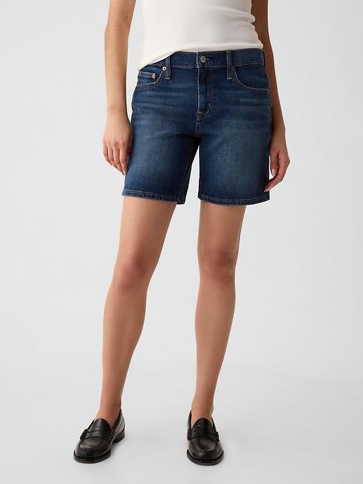 5 Mid Rise Denim Girlfriend Shorts Product Image
