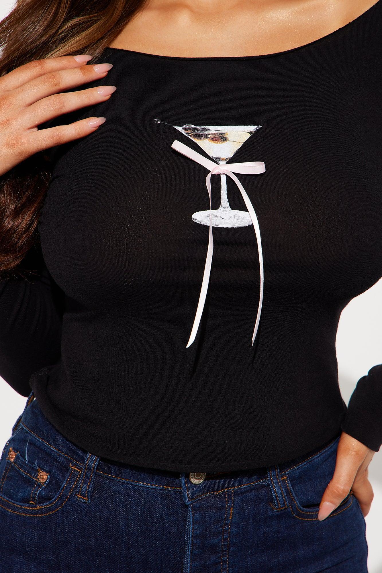 Make It A Martini Boat Neck Top - Black Product Image