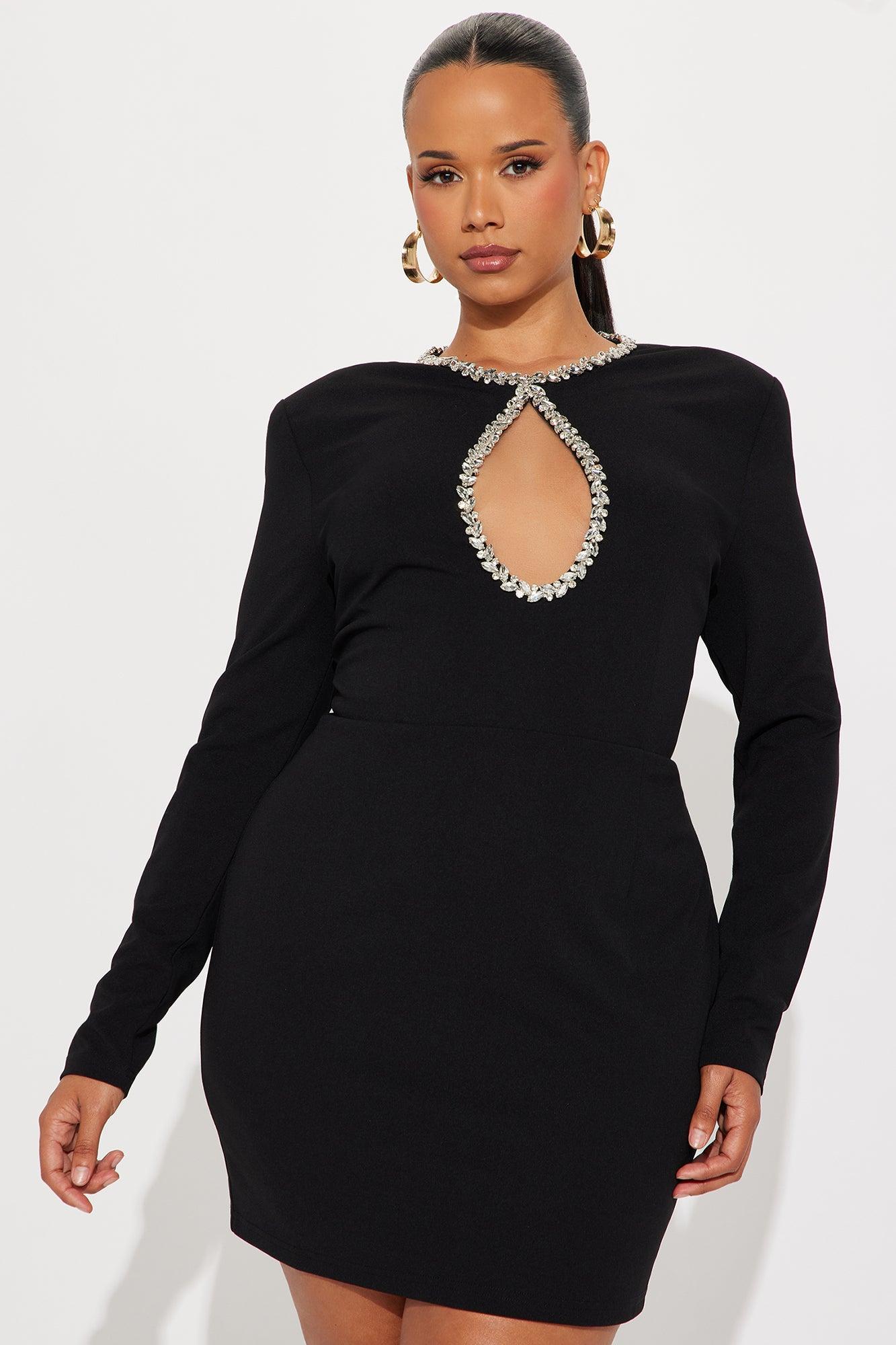 Noah Long Sleeve Rhinestone Mini Dress - Black Female Product Image