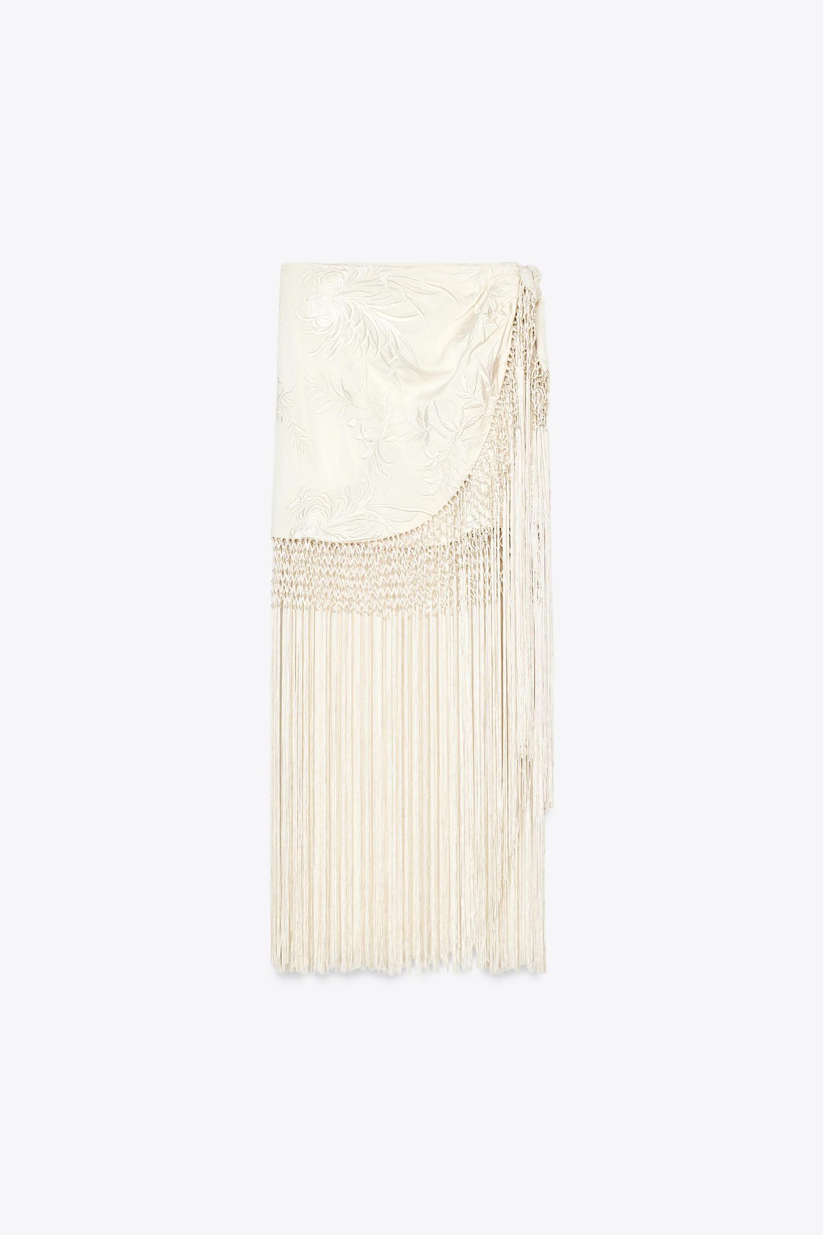 EMBROIDERED FRINGED WRAP SKIRT Product Image