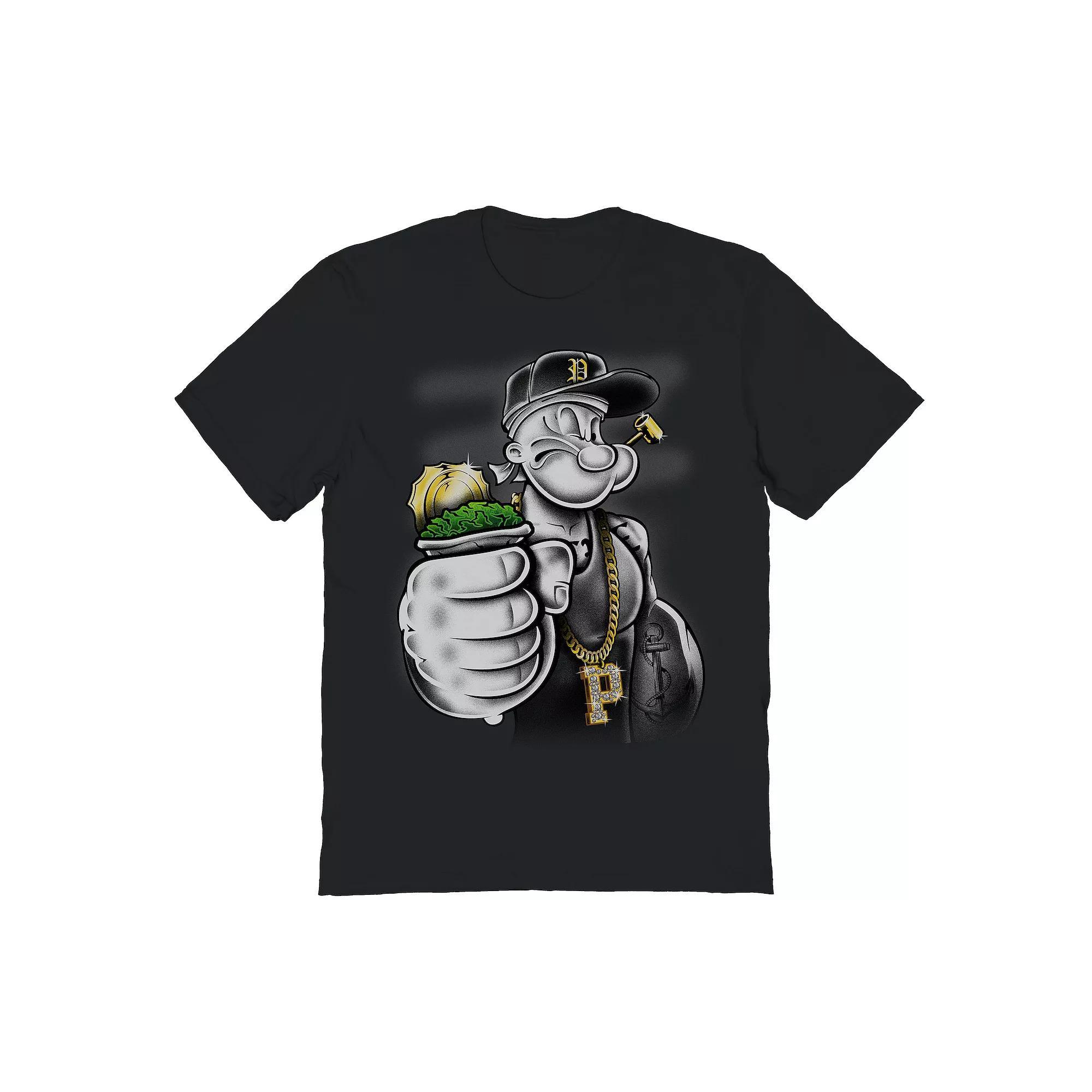 Men's Popeye - Gold Spinach Graphic Tee, Size: XXL, Black Product Image