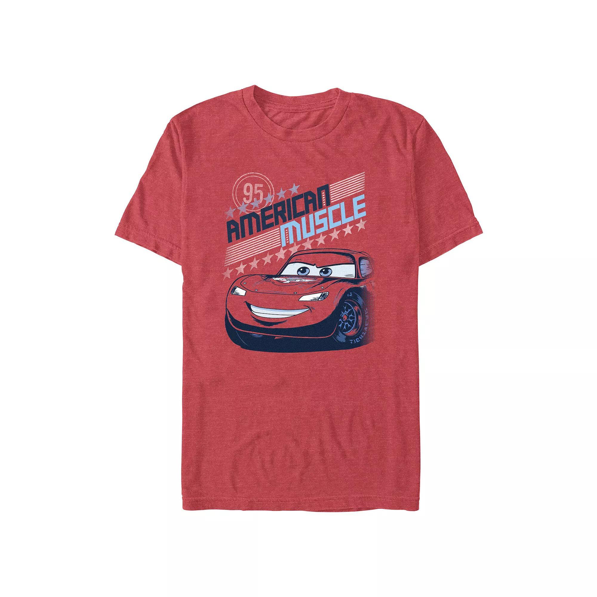 Disney / Pixar's Cars Lightning McQueen American Muscle Men's Graphic Tee, Size: Small, Red Grey Product Image