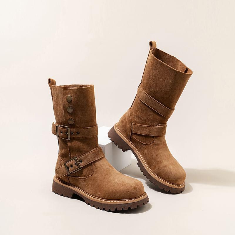 Buckled Mid-Calf Boots Product Image