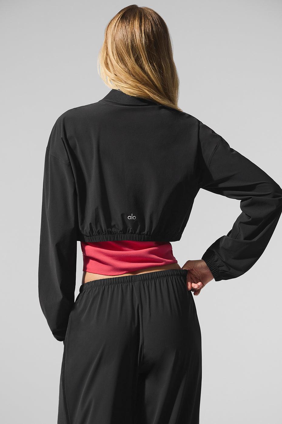 Cropped Breezy Full-Zip Cover Up - Black Female Product Image