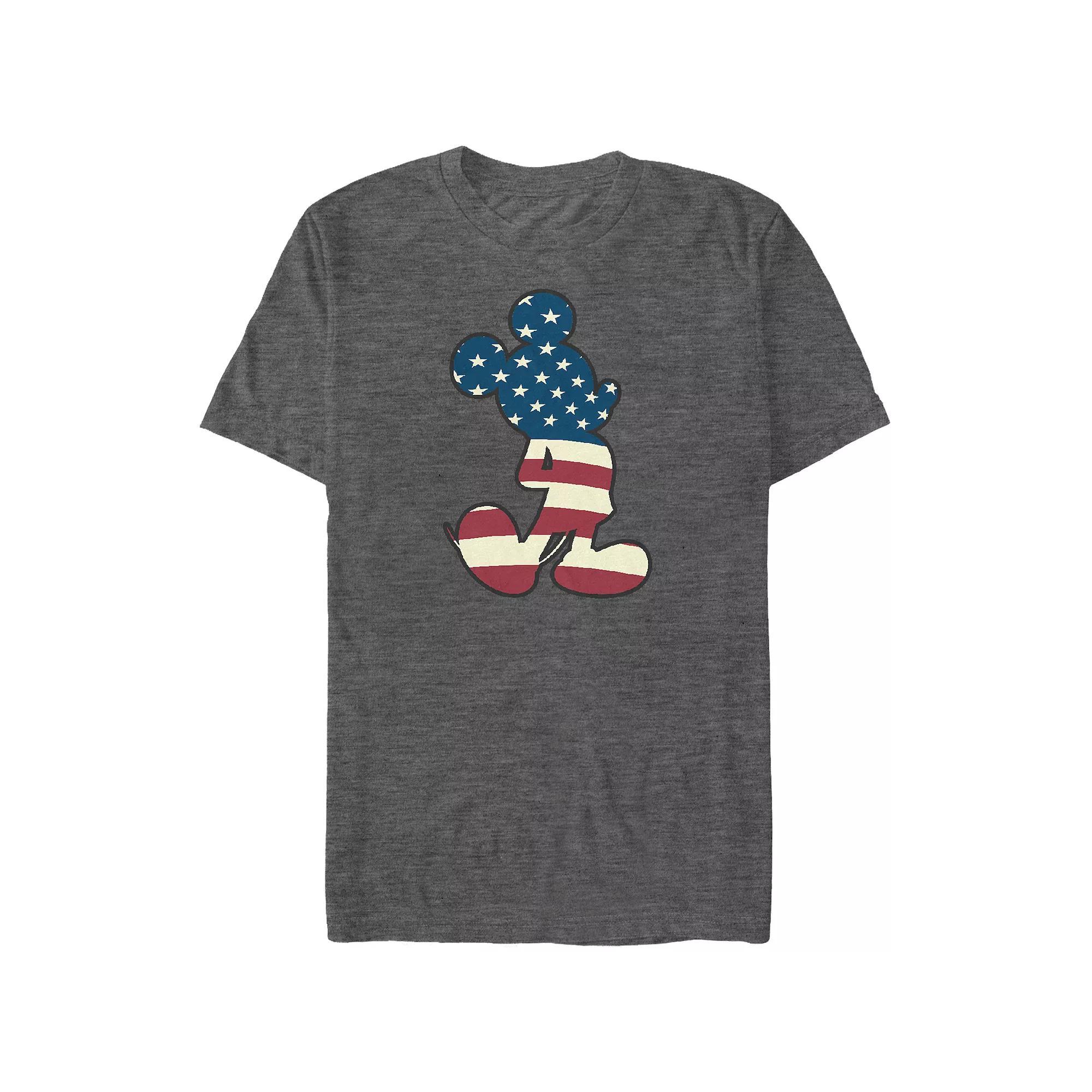 Disney's Mickey Mouse USA Flag Print Silhouette Big & Tall Graphic Tee, Men's, Size: XL Tall, Navy Grey Product Image
