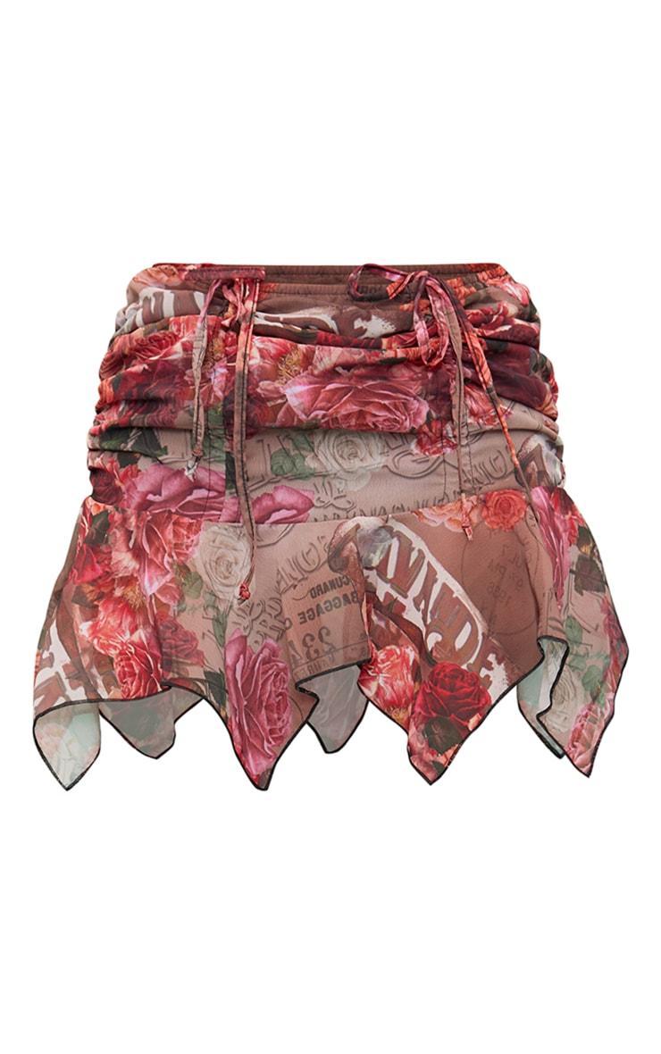 Red Printed Chiffon Hankerchief Hem Mini Skirt Product Image