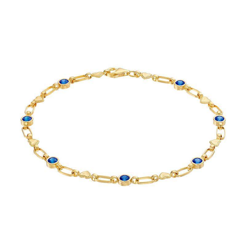 Kristen Kesho Sterling Silver Lab-Created Sapphire Heart Link Bracelet, Women's, Size: 7.5", Gold Tone Product Image