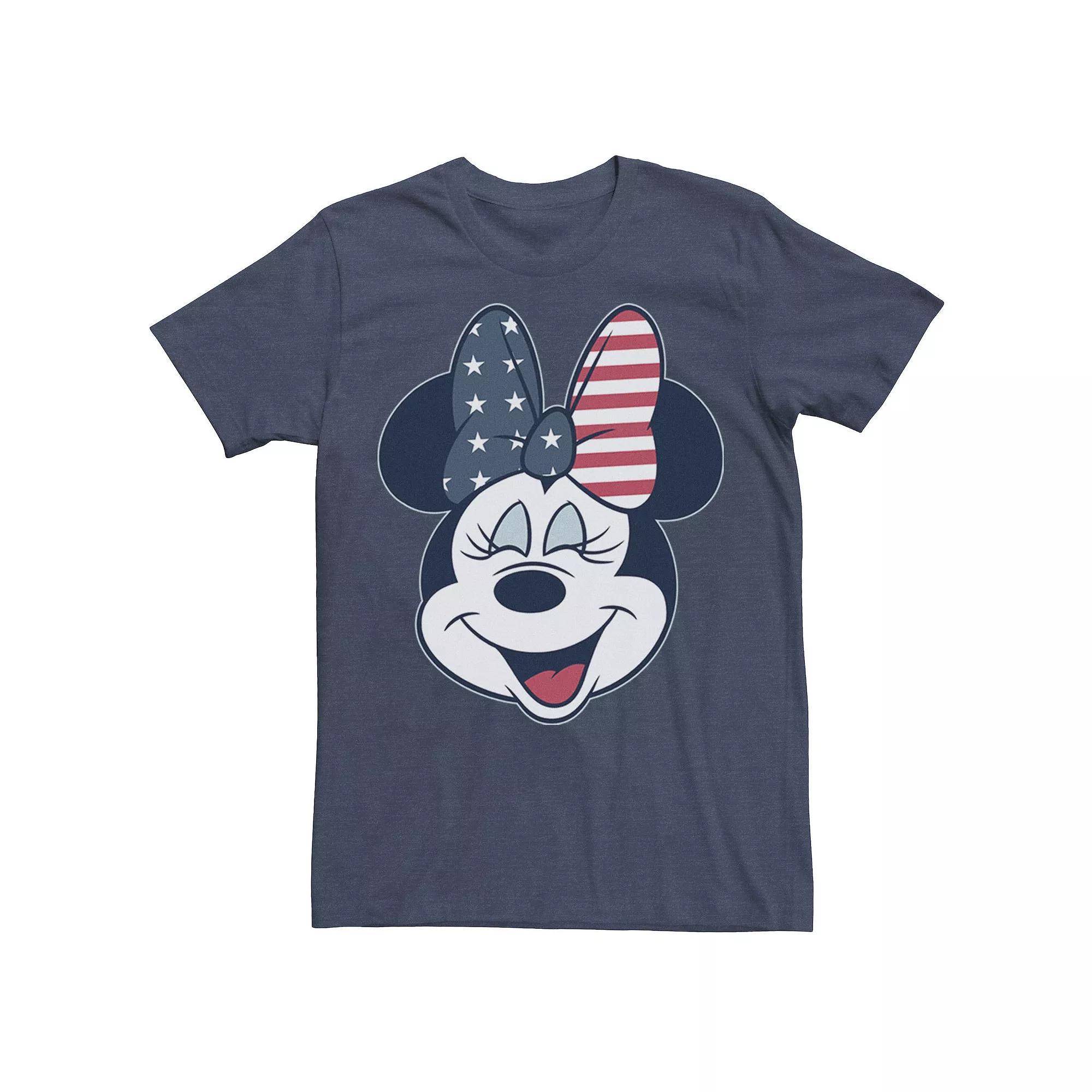 Disney's Mickey And Friends Minnie American Flag Bow Men's Tee, Size: XL, Navy Grey Product Image