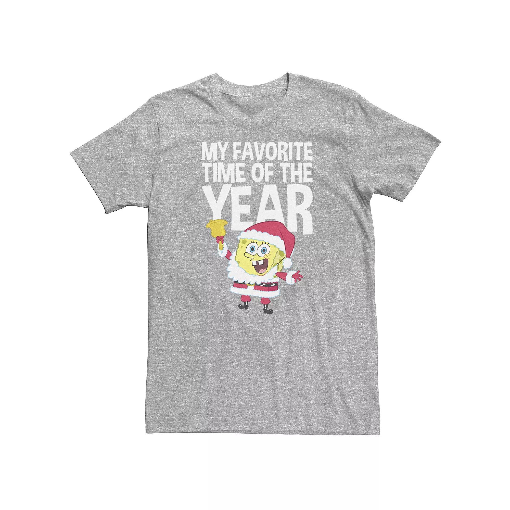 Big & Tall Nickelodeon SpongeBob SquarePants Santa Christmas "My Favorite Time Of Year" Tee, Men's, Size: XXL Tall, Athletic Grey Product Image