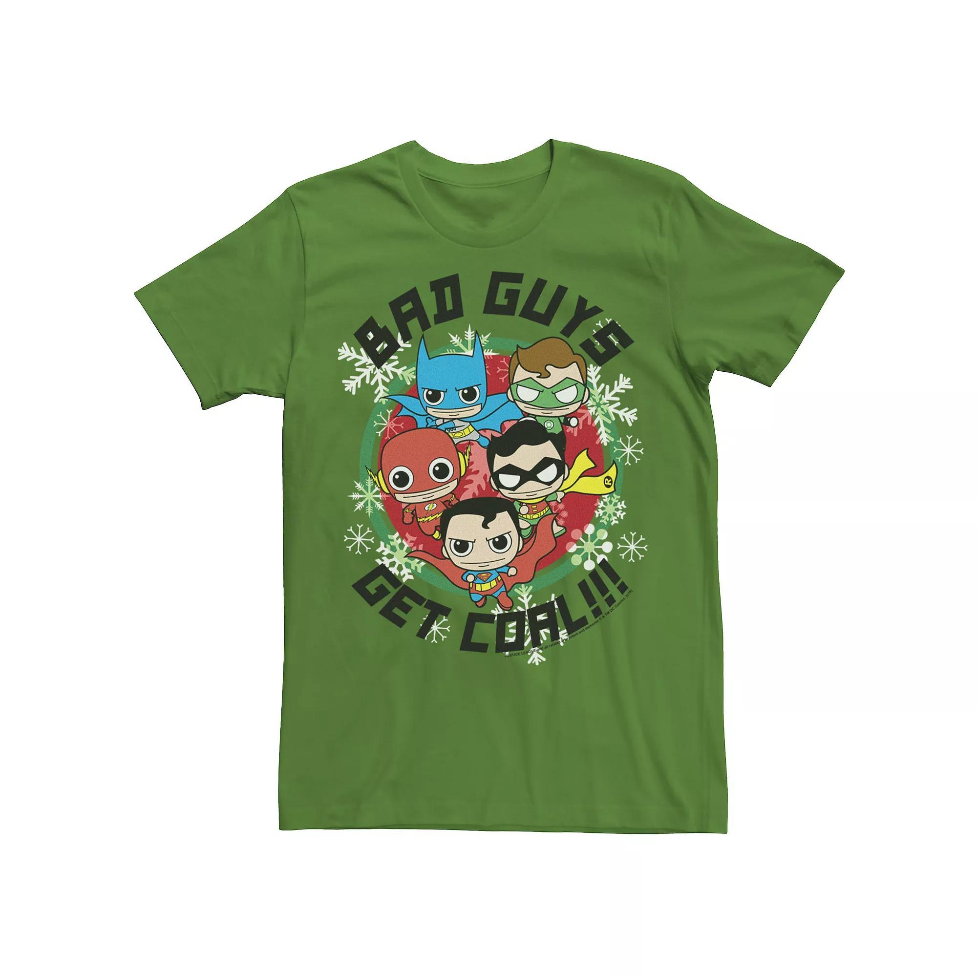 Men's DC Comics Justice League Bad Guys Get Coal Christmas Tee, Size: Small, Kelly Product Image