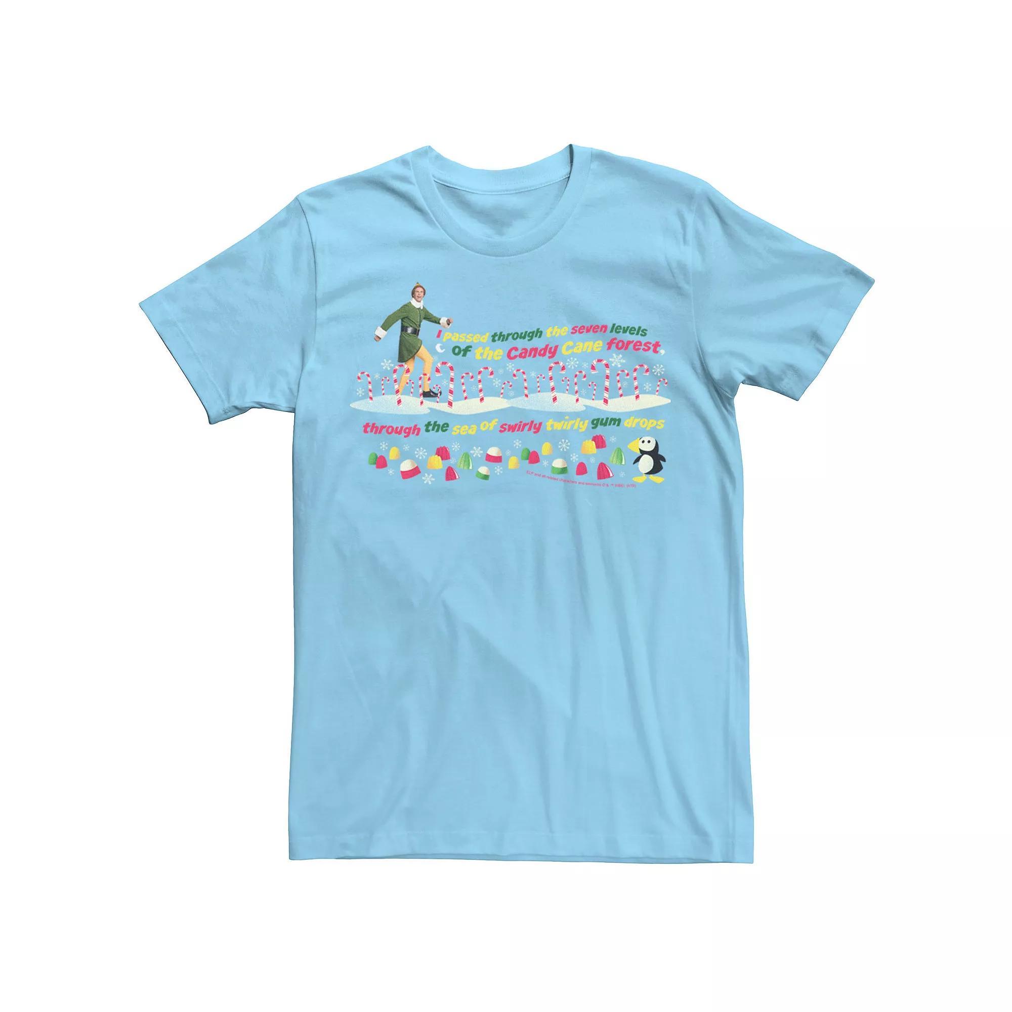 Men's Elf Buddy Seven Levels Of The Candy Cane Forest Text Tee, Size: Small, Light Blue Product Image