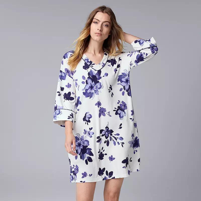 Womens Simply Vera Vera Wang 3/4 Sleeve Cozy Jersey Sleepshirt Red Dot Product Image